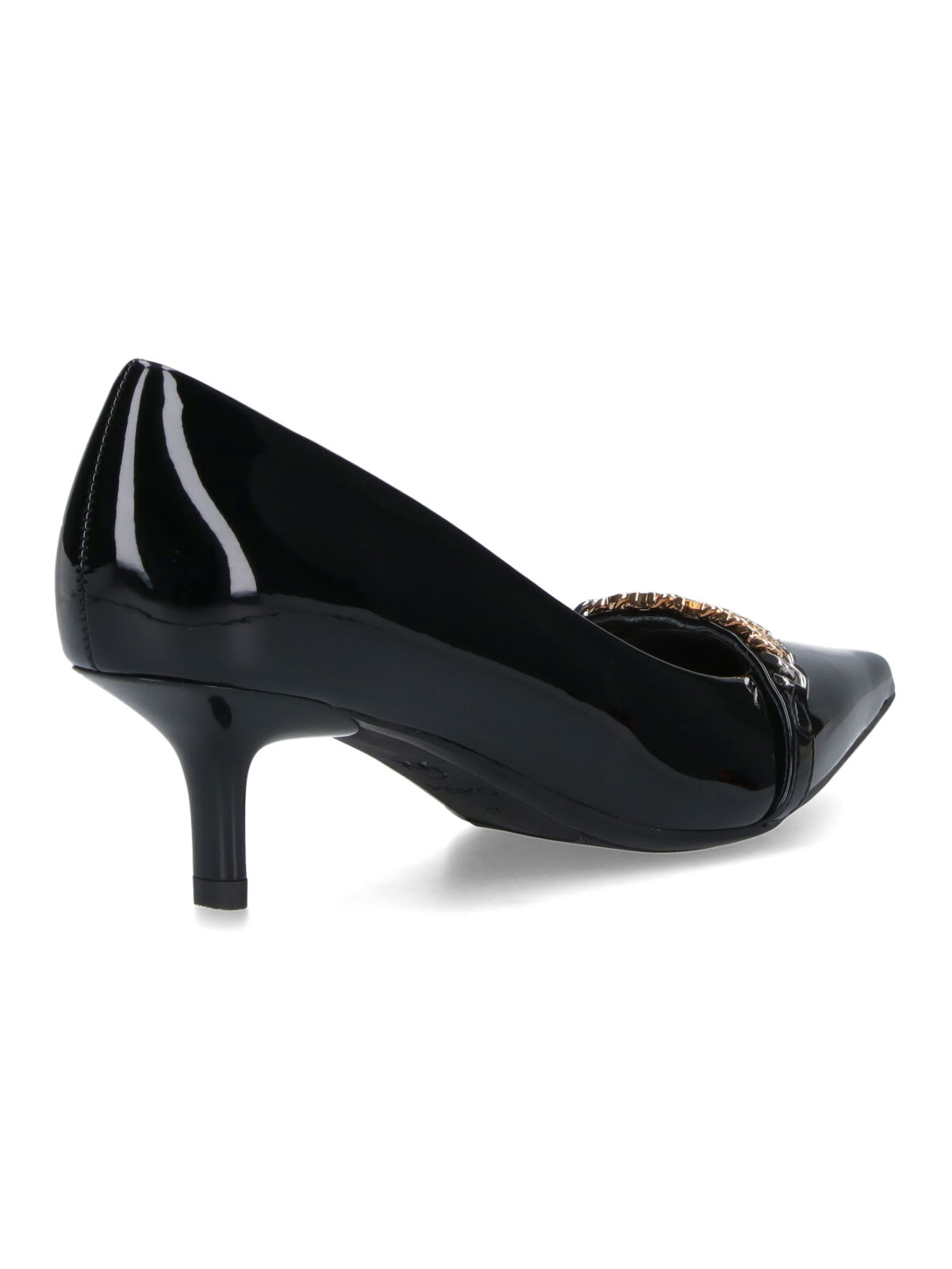 Pinko Glossy Black Patent Pointed-toe Pumps With Chain Detail In Black