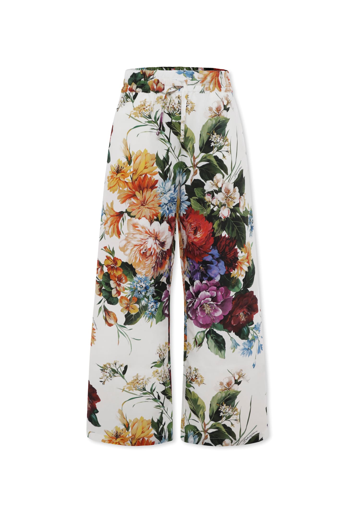 Dolce & Gabbana Floral-print Cotton Trousers In White
