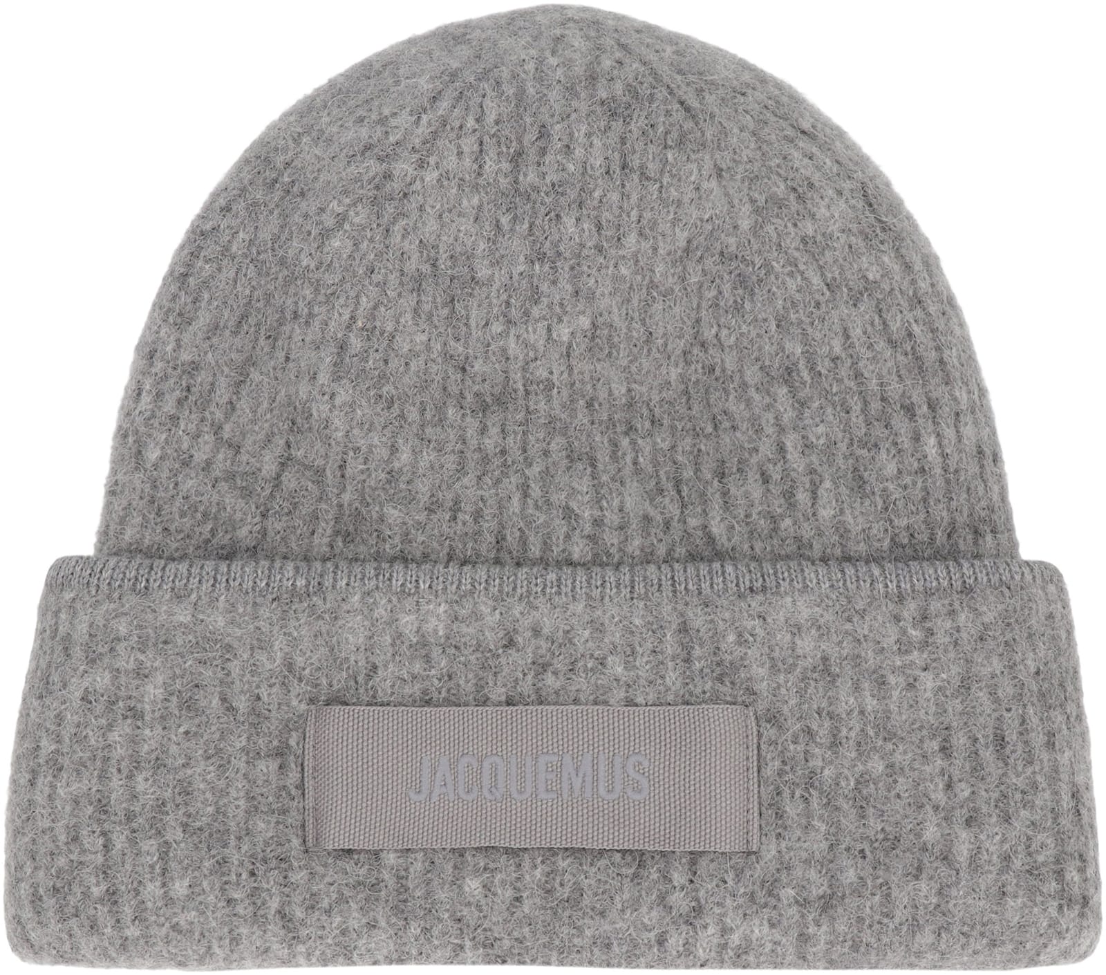 Jacquemus Gros Grain Knitted Beanie In Gray