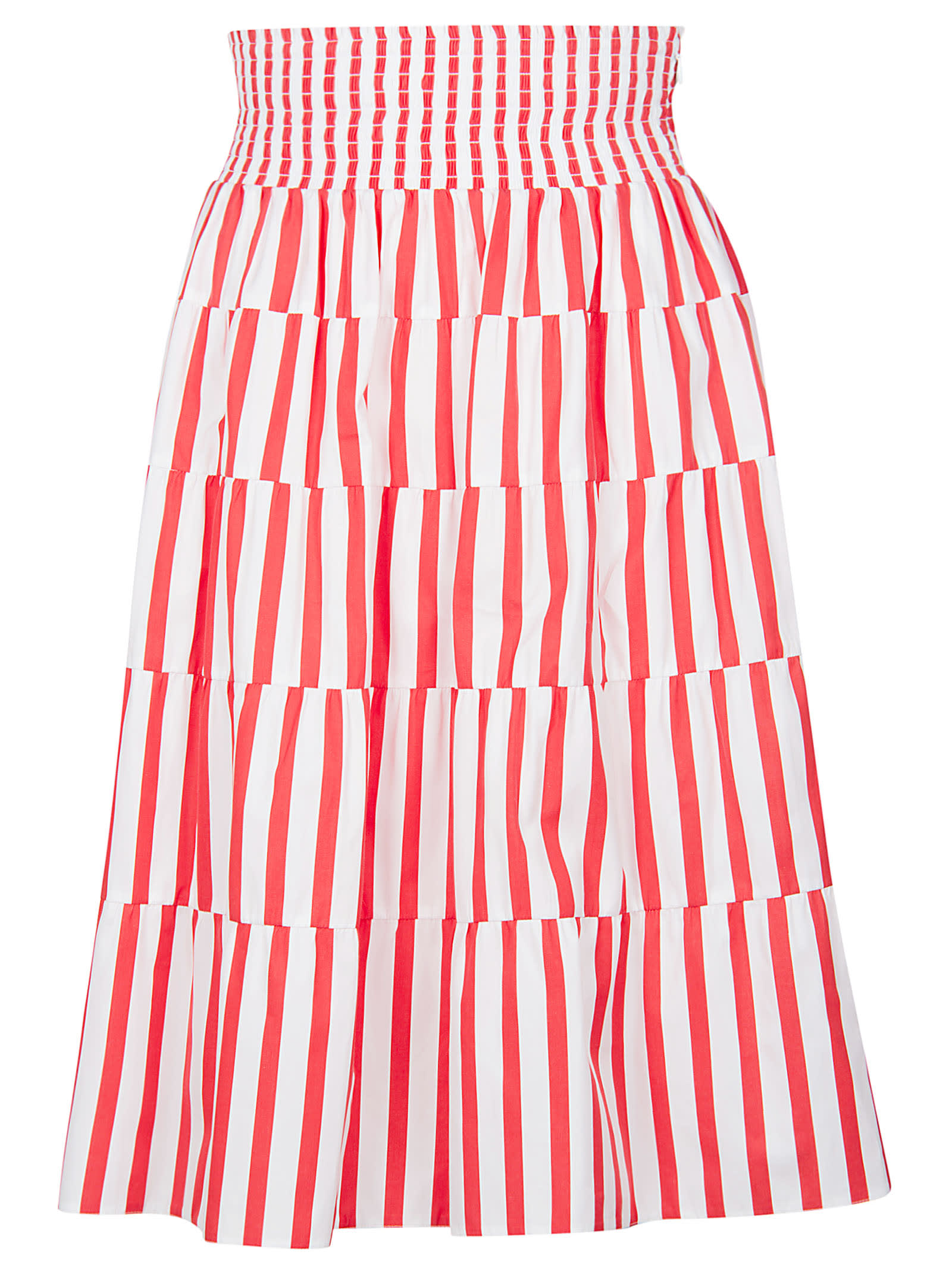 Prada Stripe Pleated Skirt In Rossa
