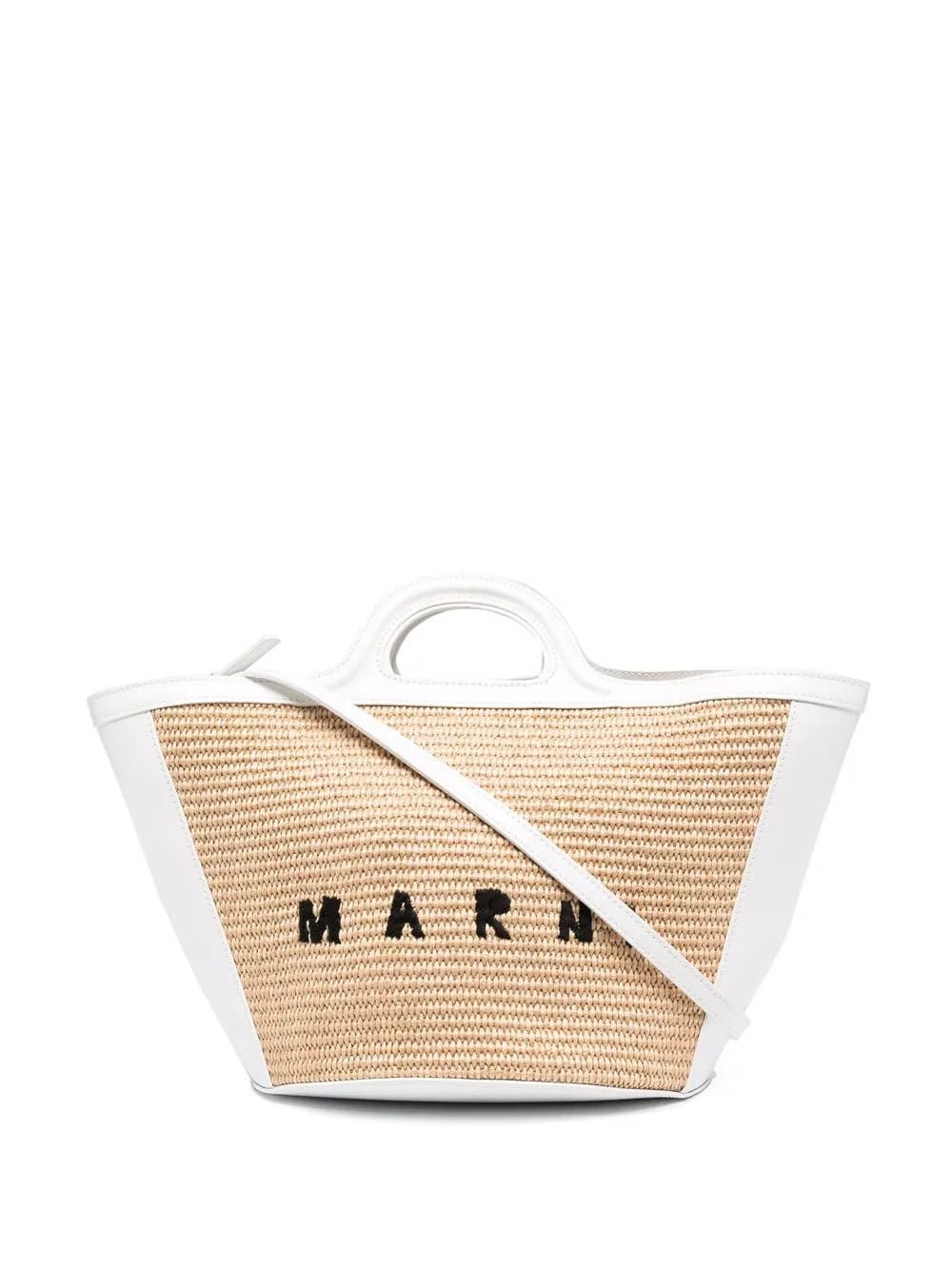 Shop Marni Small Tropicalia Summer Bag In White Leather And Natural Raffia