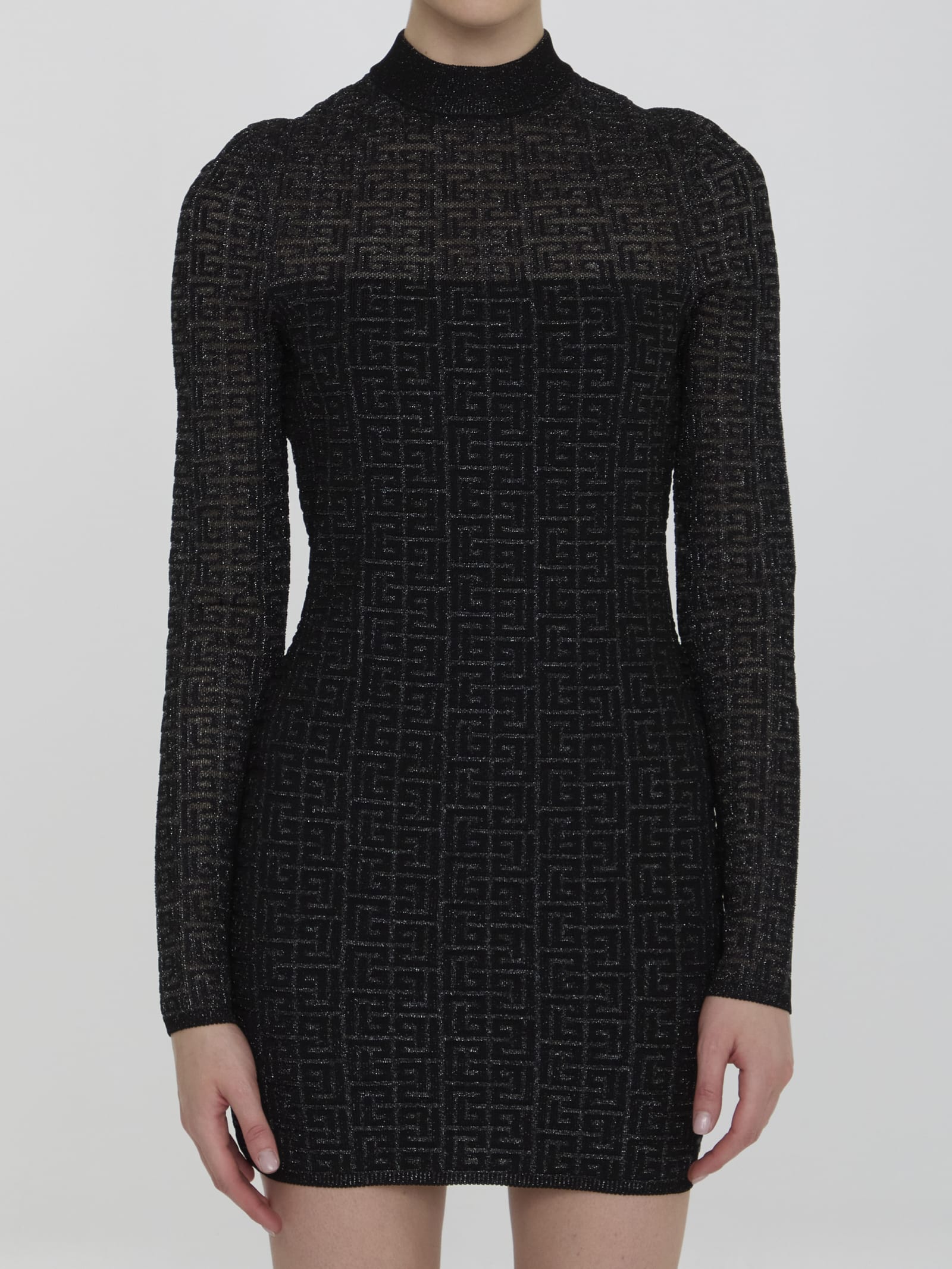 Shop Balmain Pb Labyrinth Knit Dress In Black