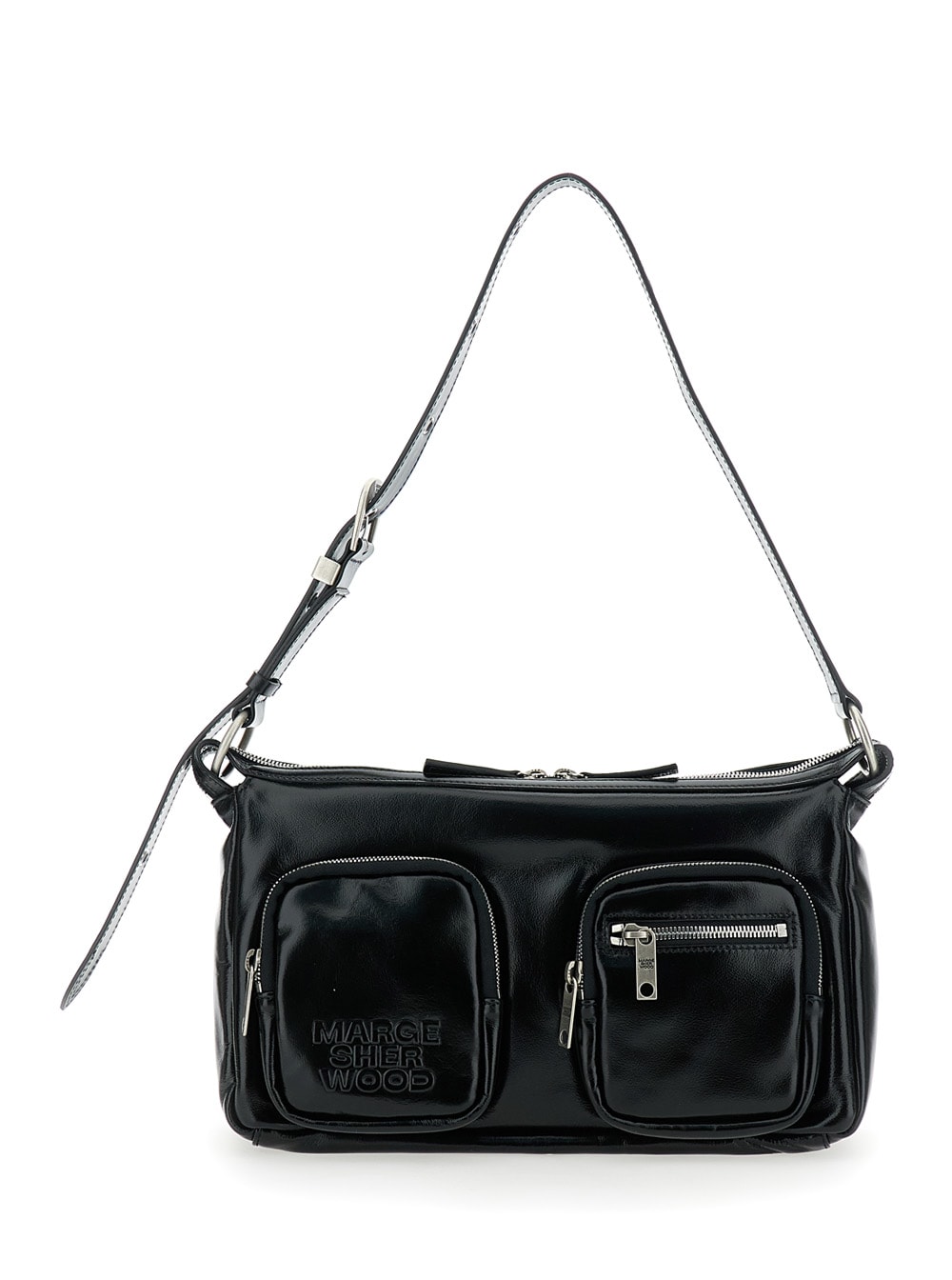 outpocket Hobo Black Crossbody Bag With Two Front Zip Pockets And Adjustable And Removable Shoulder Strap In Leather Woman