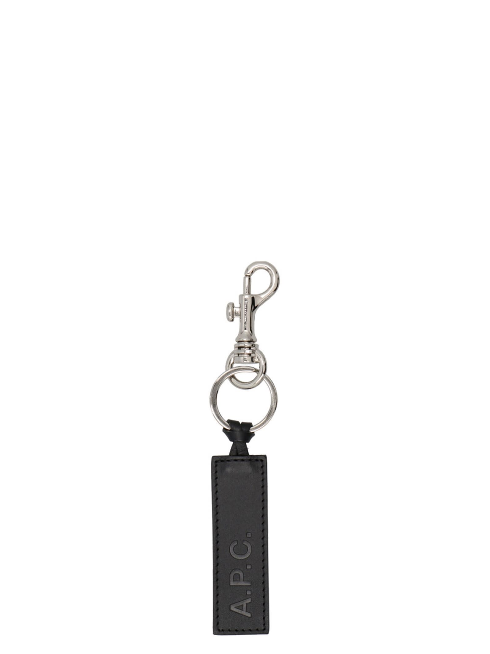 Apc Calfskin Logo Key Ring In Black