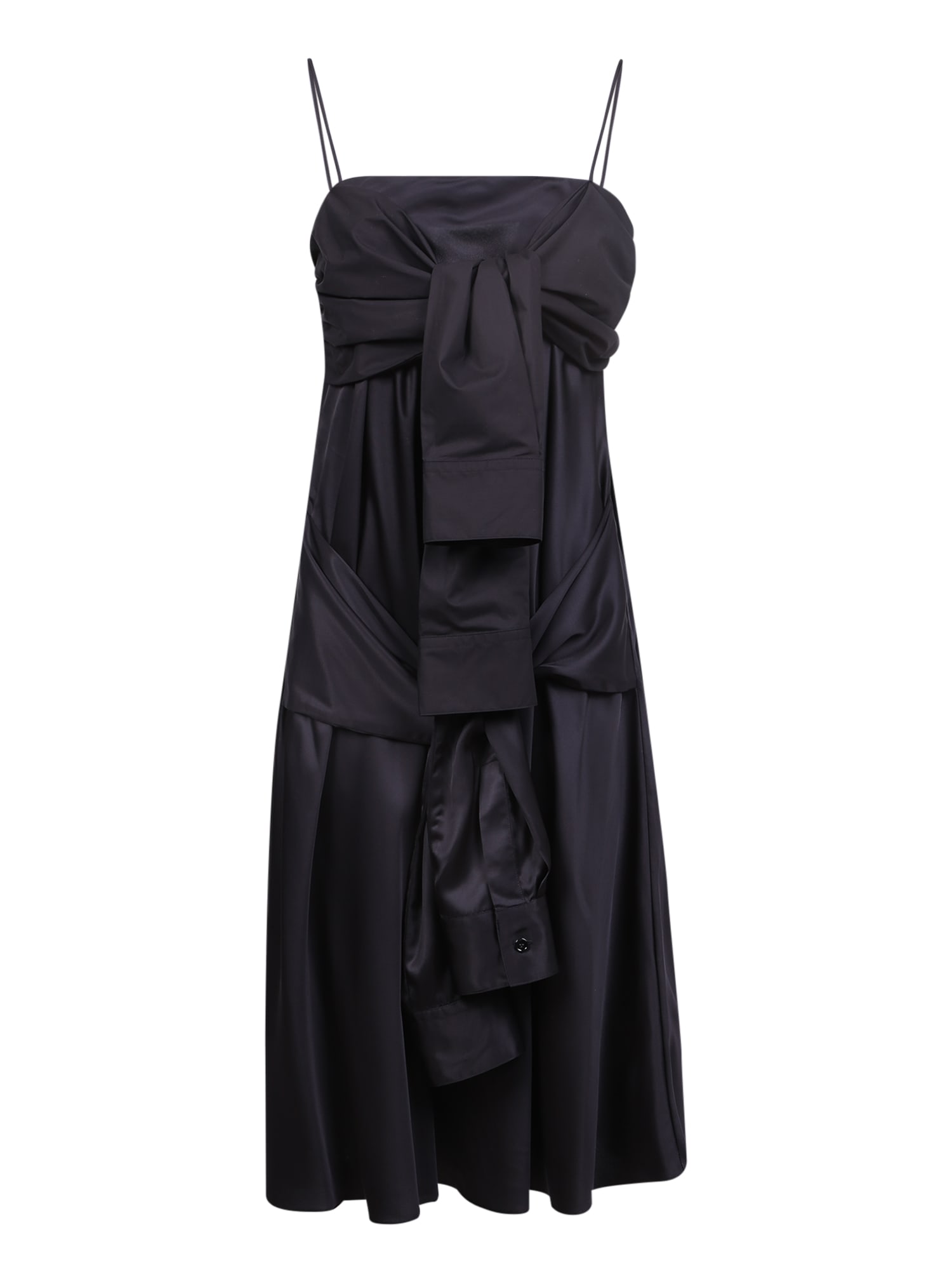 Shop Mm6 Maison Margiela Draped Satin Dress In Black