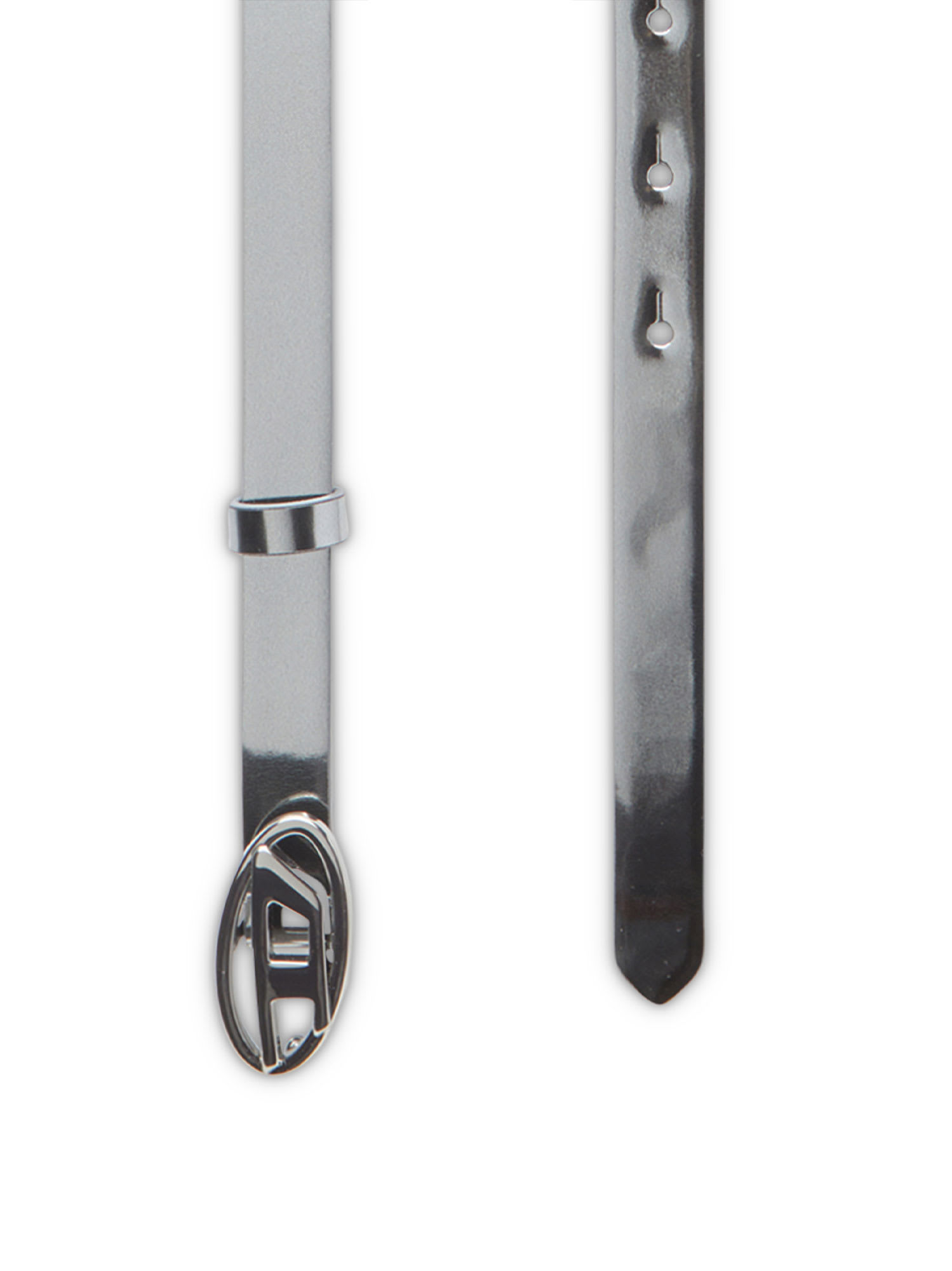 Diesel Metallic Finish Leather Belt With Oval-d Buckle In Neutral