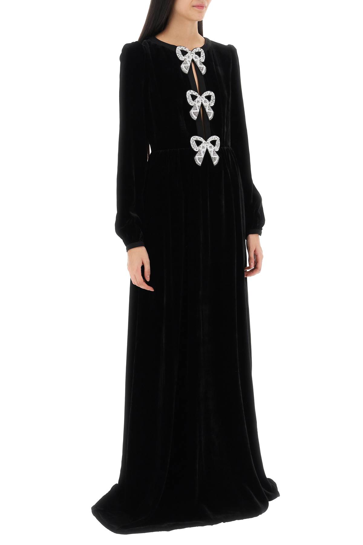 Saloni Camille Velvet Maxi Dress With Bows | Smart Closet