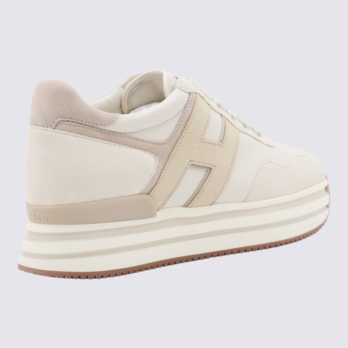 Shop Hogan White Leather Sneakers In Beige