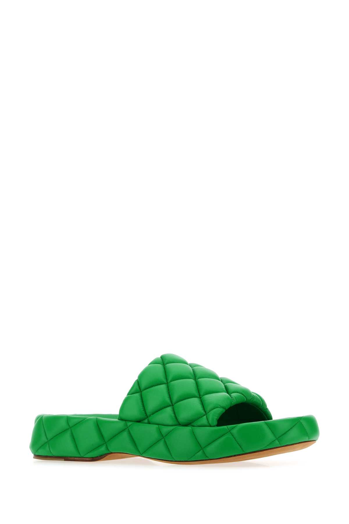 Shop Bottega Veneta Grass Green Leather Padded Sandals In 3708