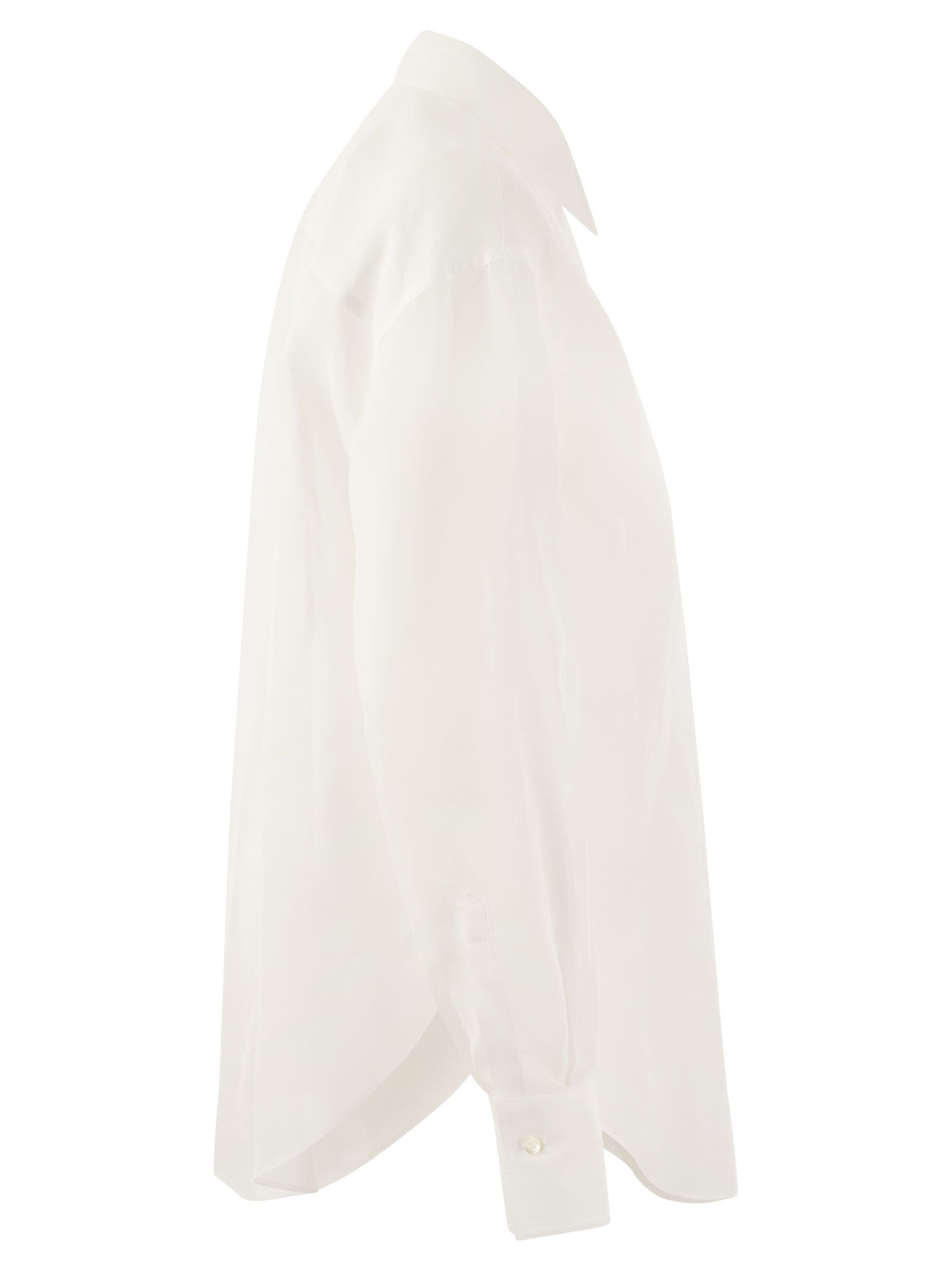 Shop Brunello Cucinelli Cotton Organza Shirt With Dazzling Magnolia Embroidery In White