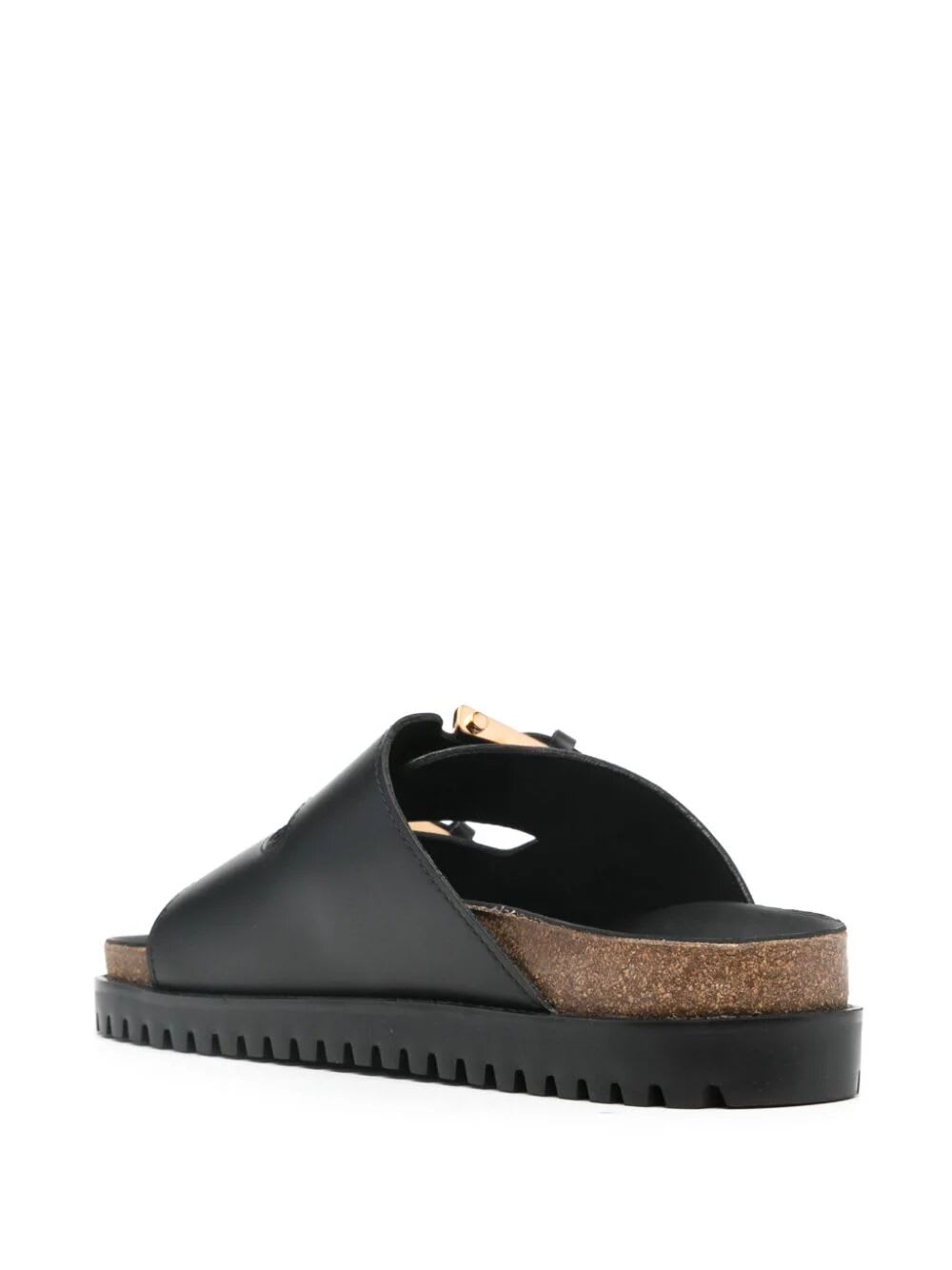 Shop Versace Sandals Calf Leather In V Black  Gold