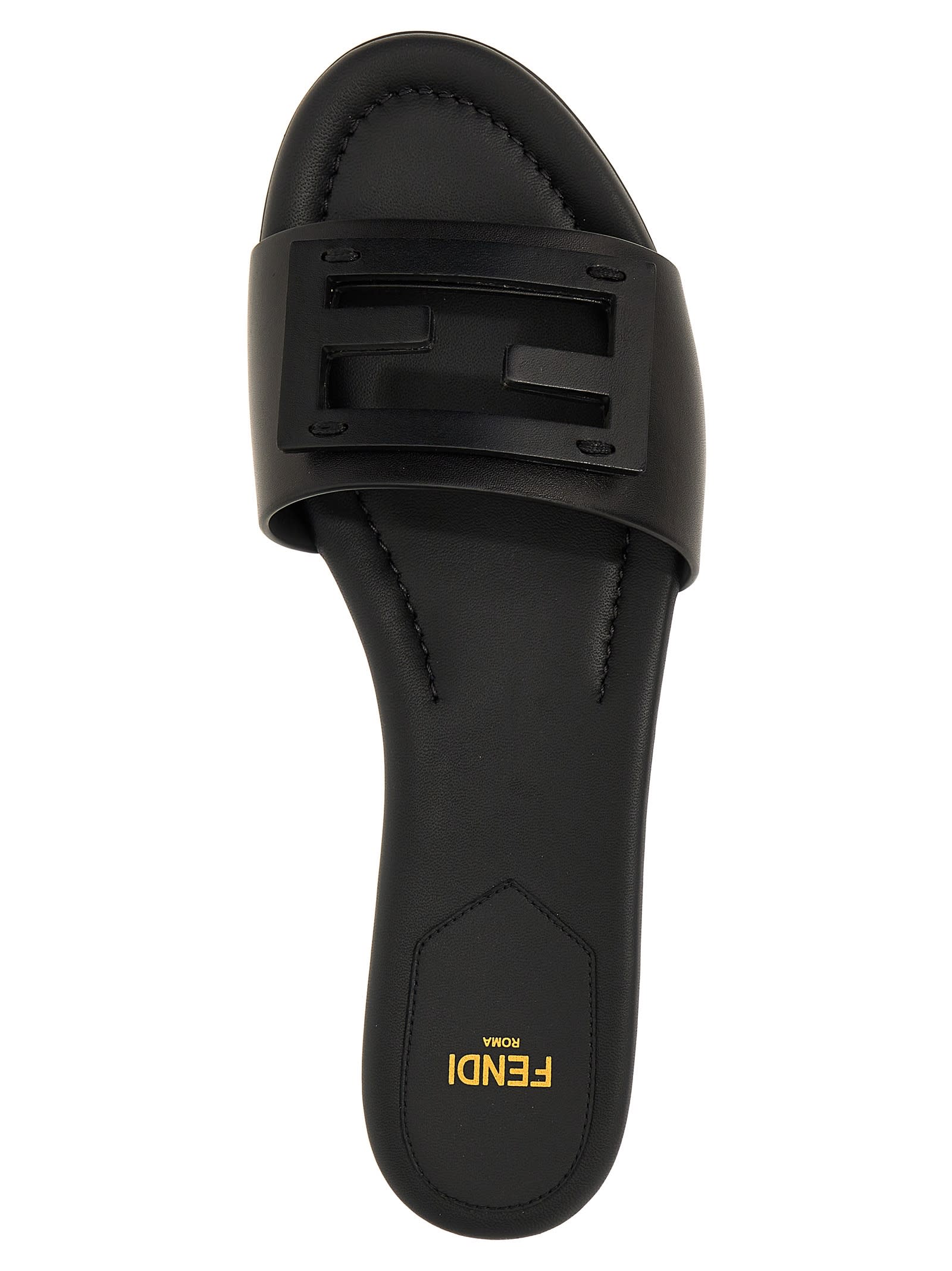 Fendi Wide-band Slide Sandals With Ff Baguette Motif In Blue