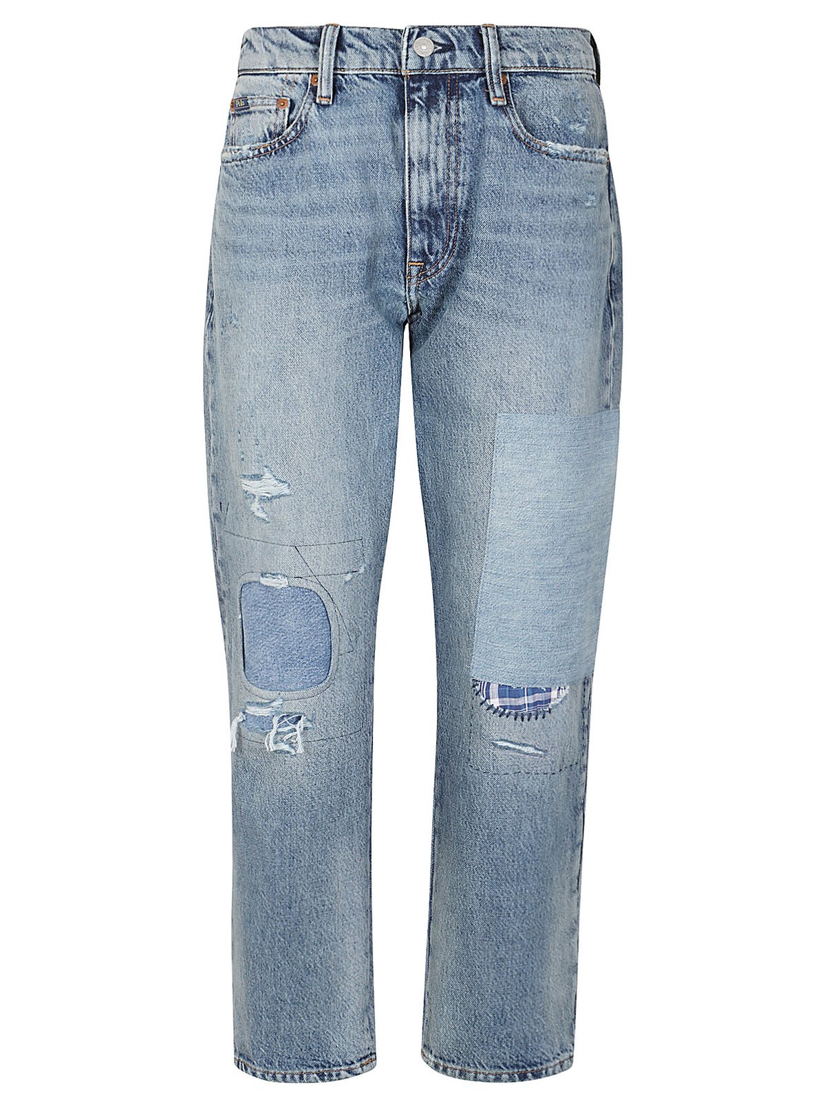 Patchwork High-waist Distressed Jeans