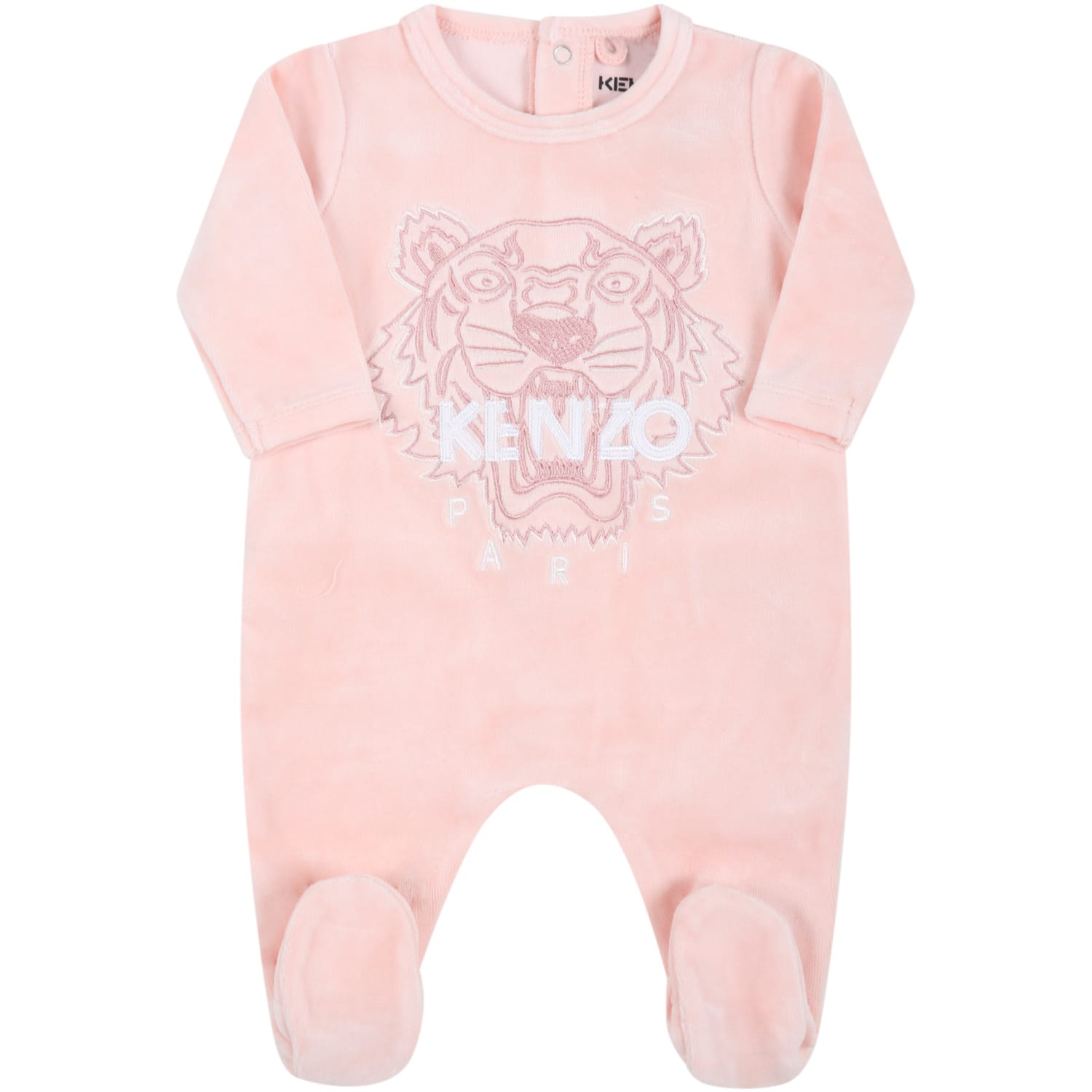 Kenzo Kids Pink Babygrow For Baby Girl With Tiger