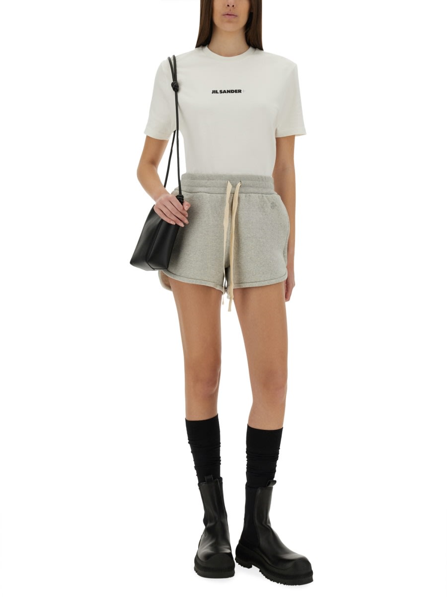 Jil Sander Elastic Waistband Cotton Terry Shorts In Brown