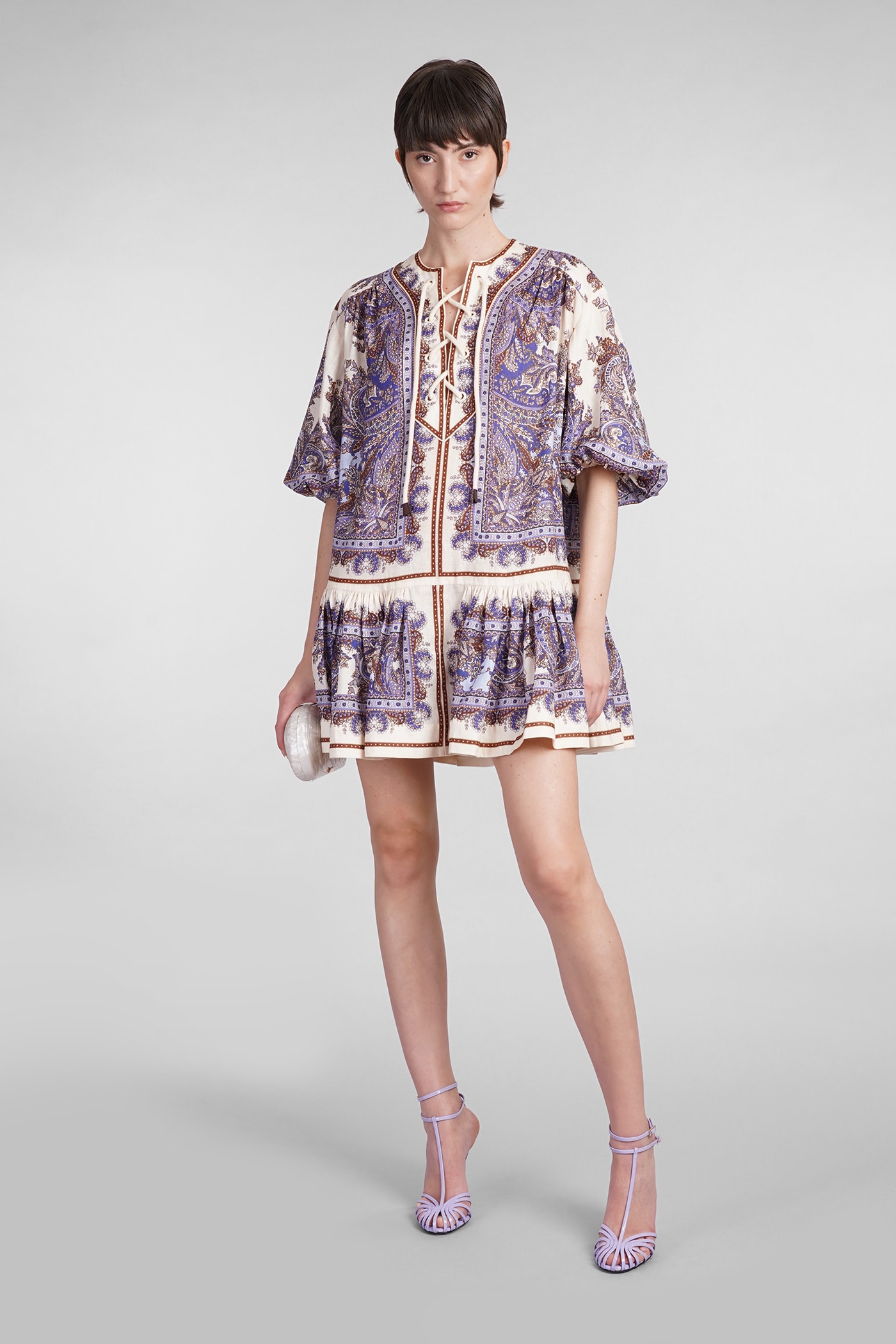 Shop Zimmermann Dress In Viola Linen In Neutro