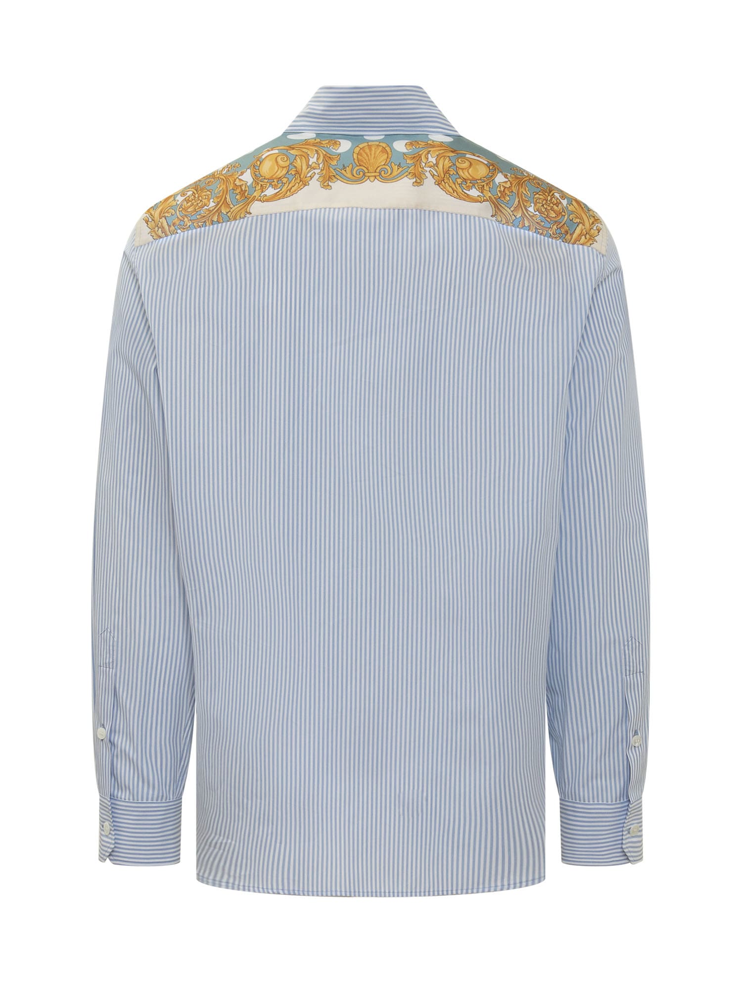 Versace Men Seashell Baroque Striped Shirt In Light Blue