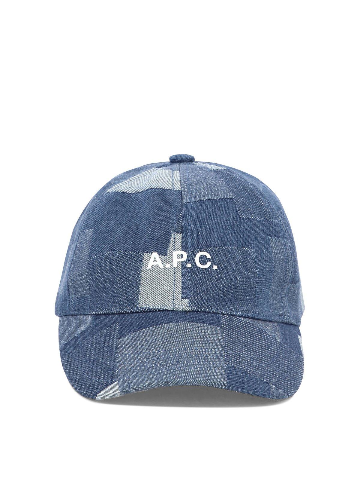 Shop Apc Logo Printed Denim Baseball Cap In Ial Washed Indigo
