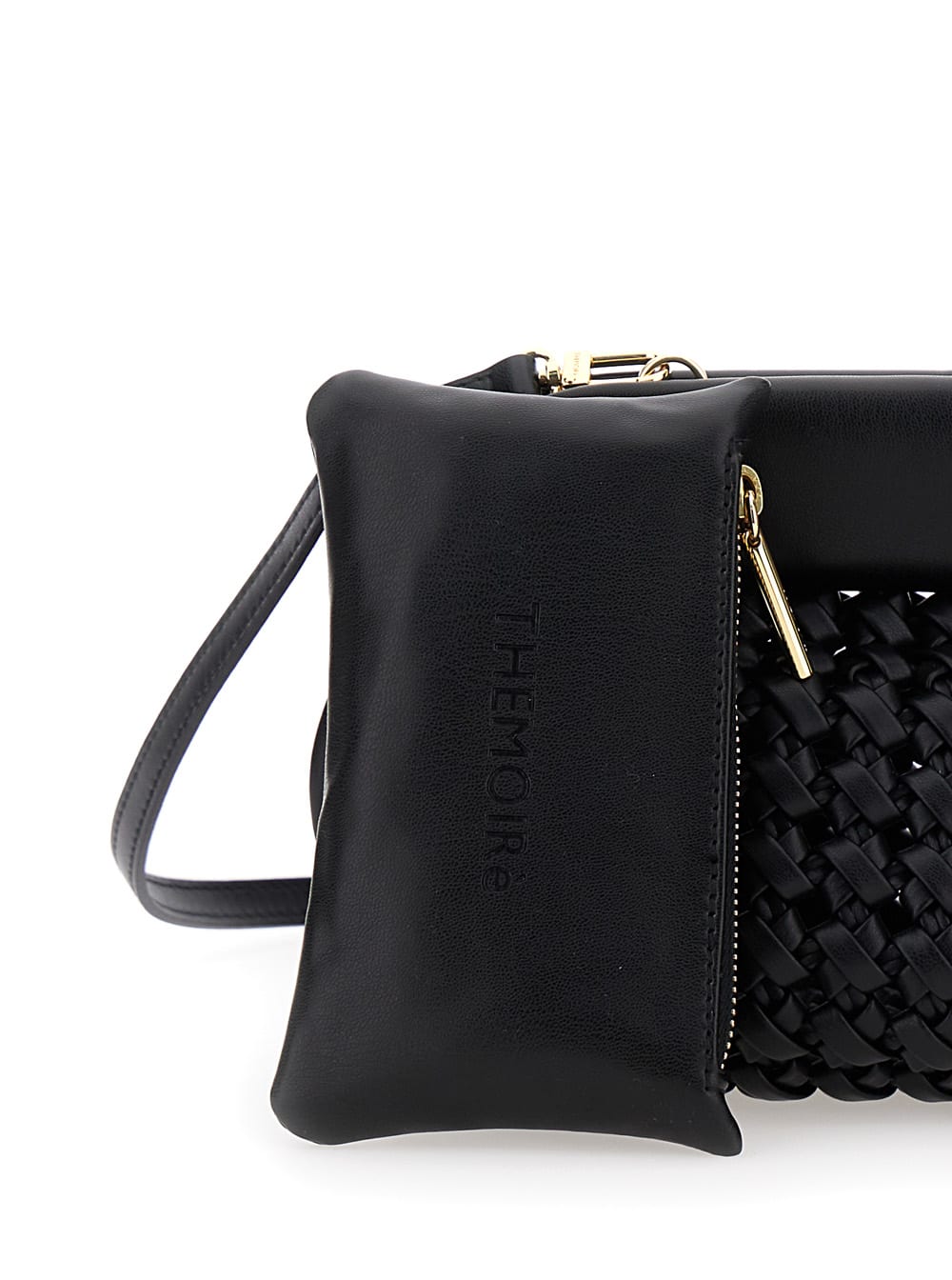 Shop Themoirè Bios Knots Black Clutch Bag With Braided Design In Eco Leather Woman