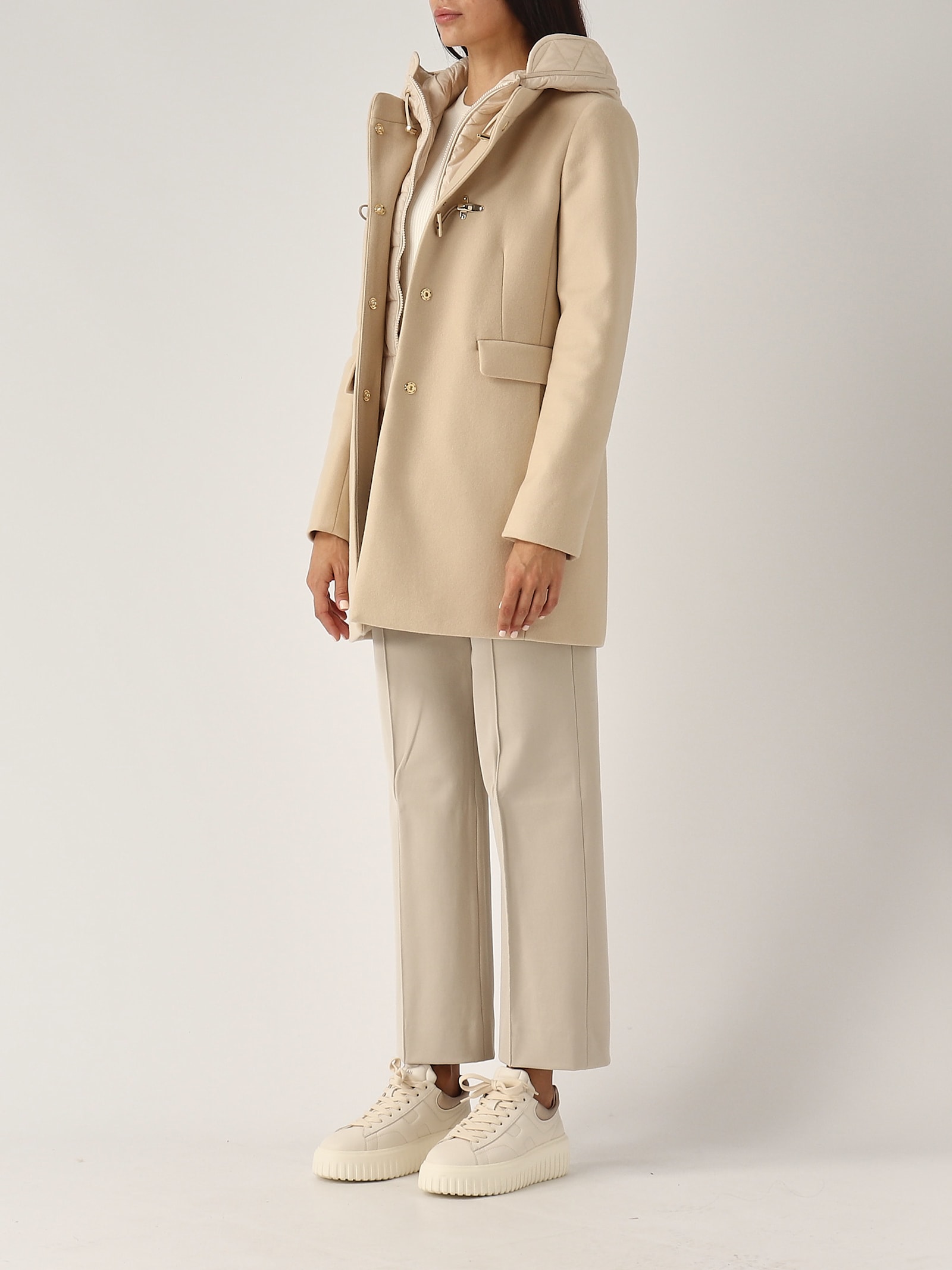 Shop Fay Toggle Coat Db Front Nylon Coat In Yogurt