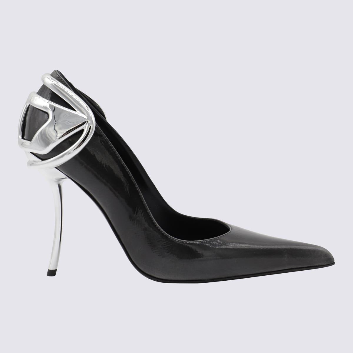 Black And Silver Leather Pumps