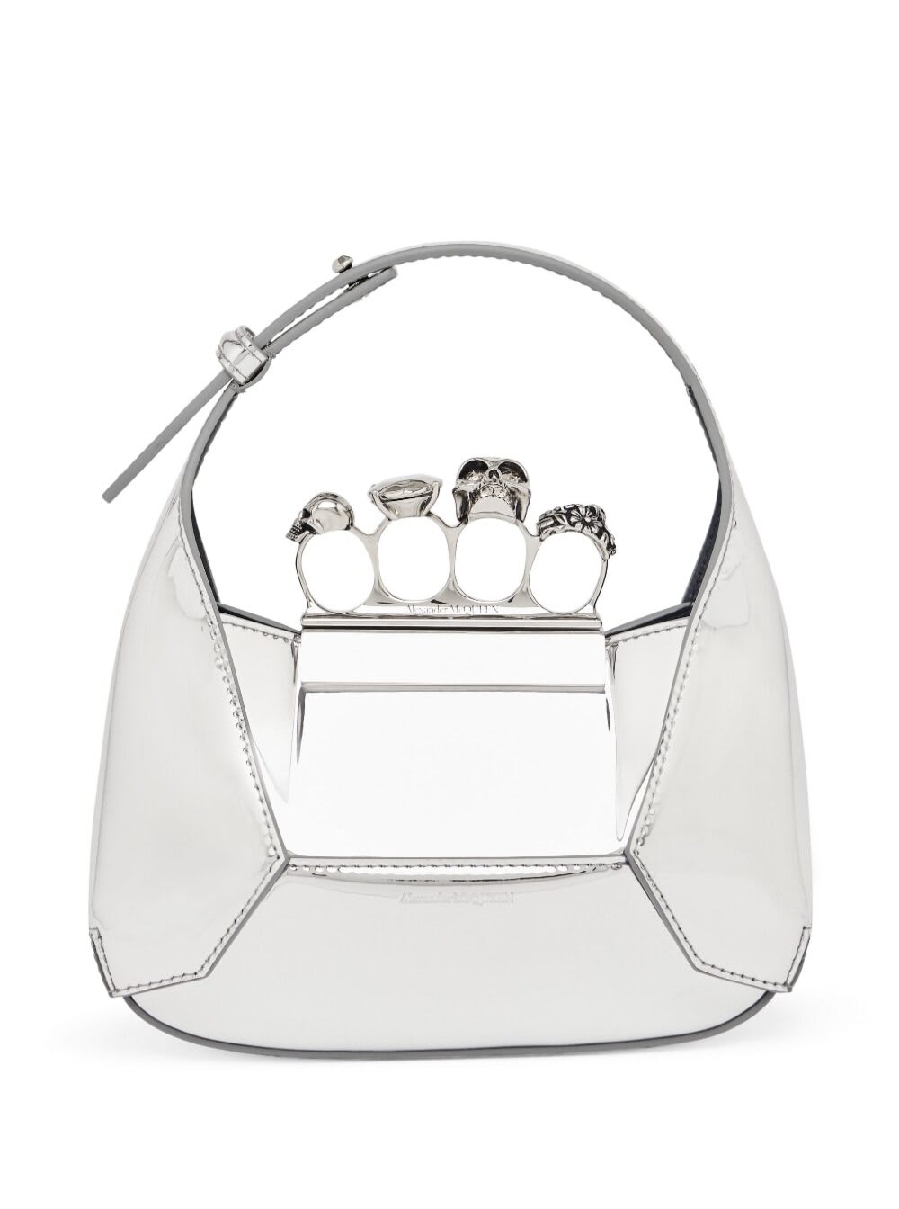 Mini Silver Hobo Bag With Four Rings Detail In Metallic Fabric Woman