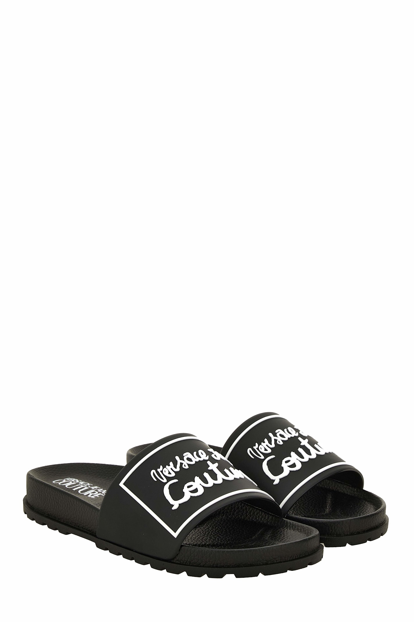 Versace Jeans Couture Black Logo Shelly Pool Slides In Black