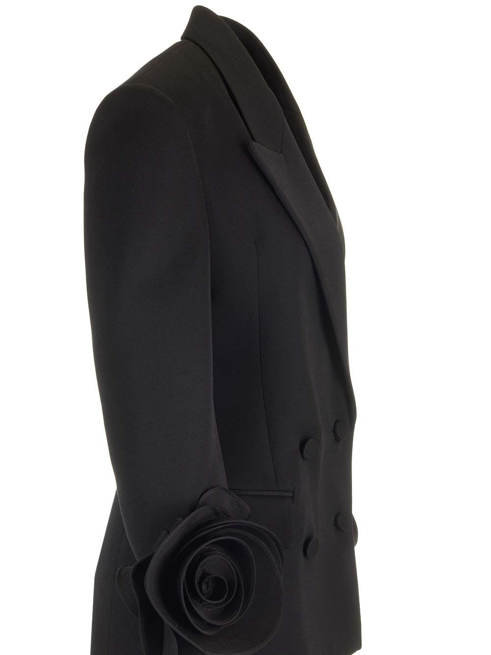 Shop Valentino Tuxedo Blazer With Roses In Black