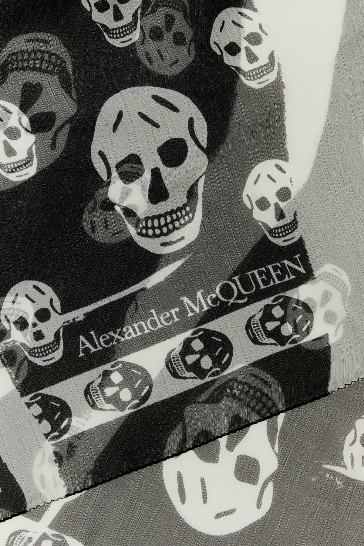 Alexander Mcqueen Printed Silk Foulard In Blackivory