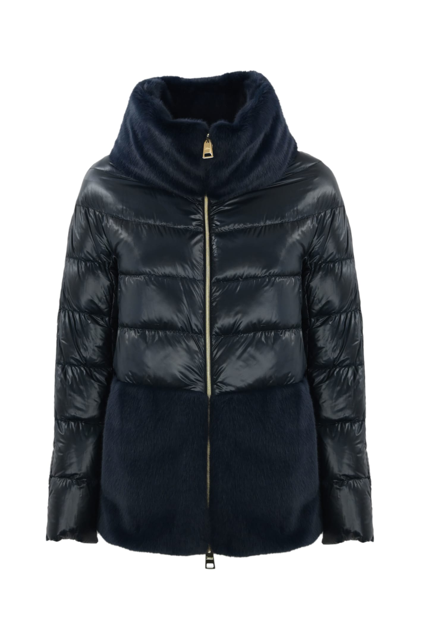 Shop Herno Down Jacket With Ecological Fur In Blu