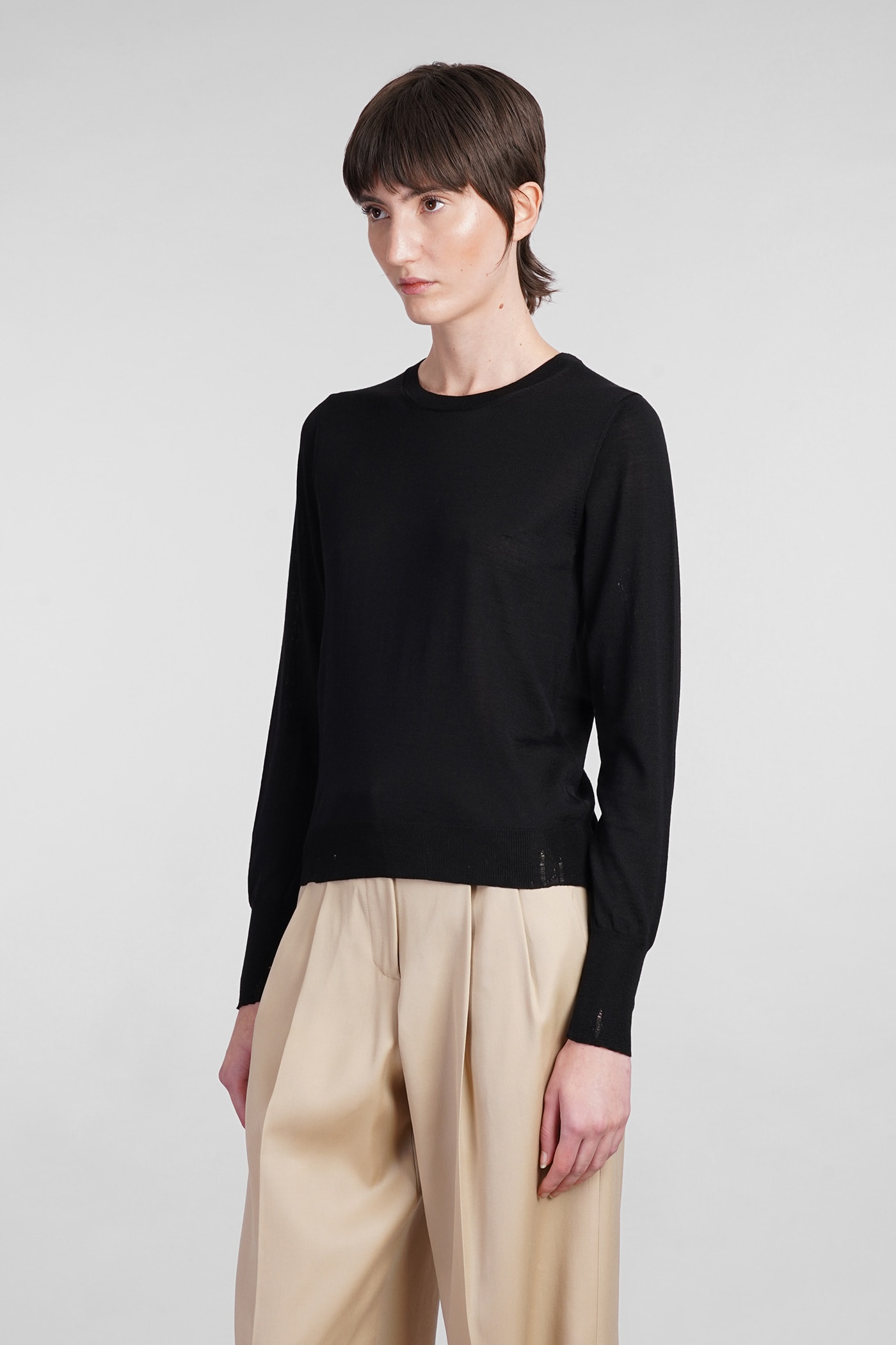 Golden Goose Black Merino Wool Sweater With Golden Applications For Women In Black