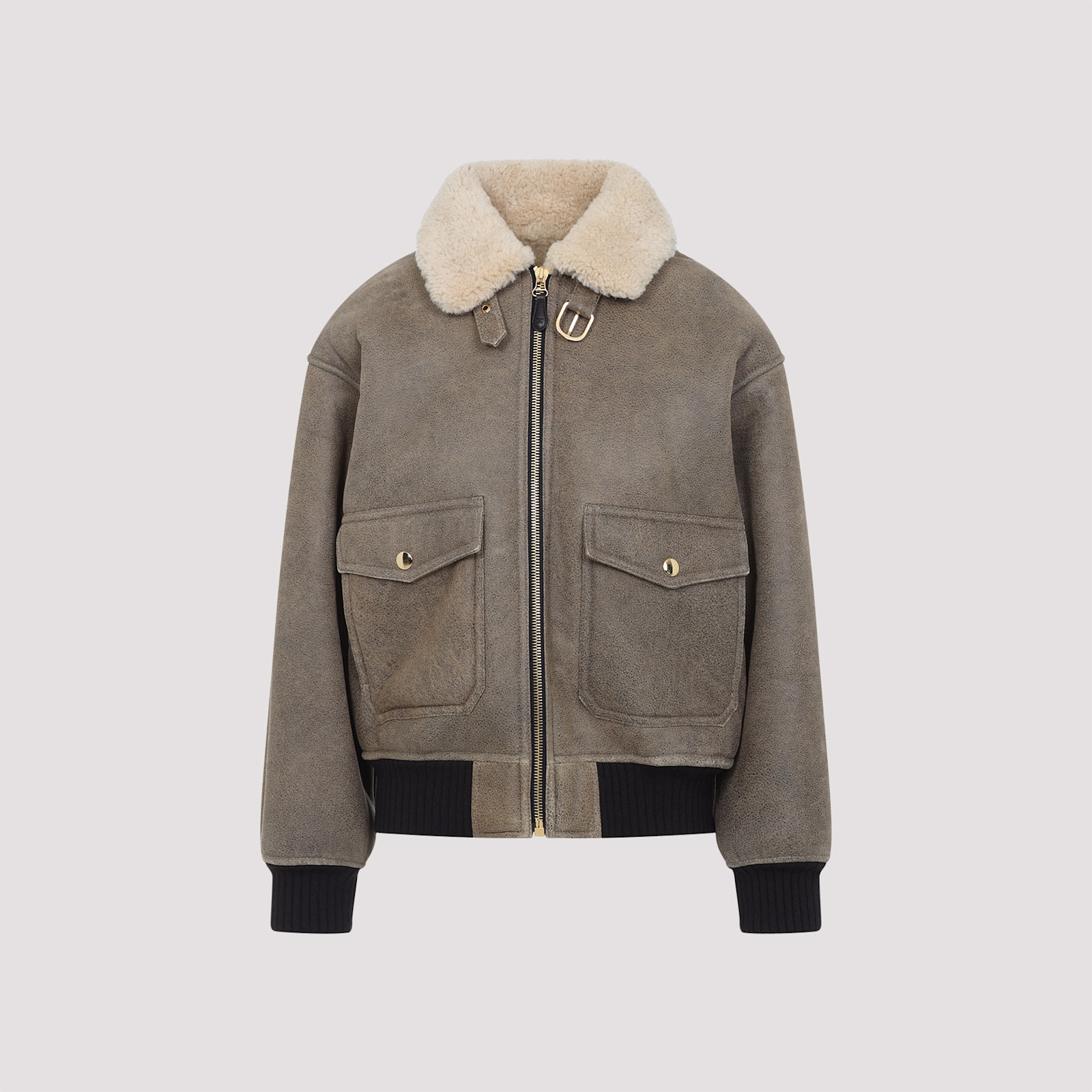 Celine Shearling Collar Leather Jacket With Adjustable Strap