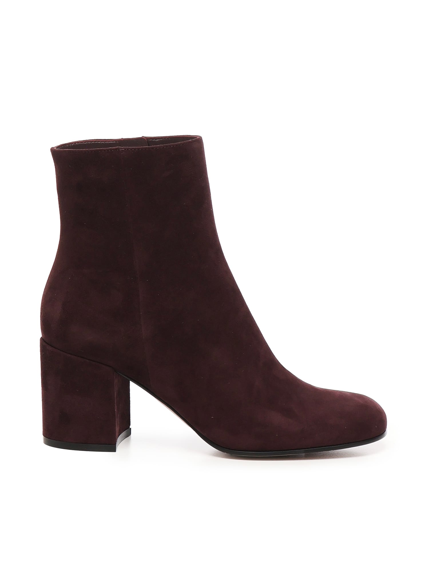 Gianvito Rossi Suede Ankle Length Block Heel Boots In Burgundy