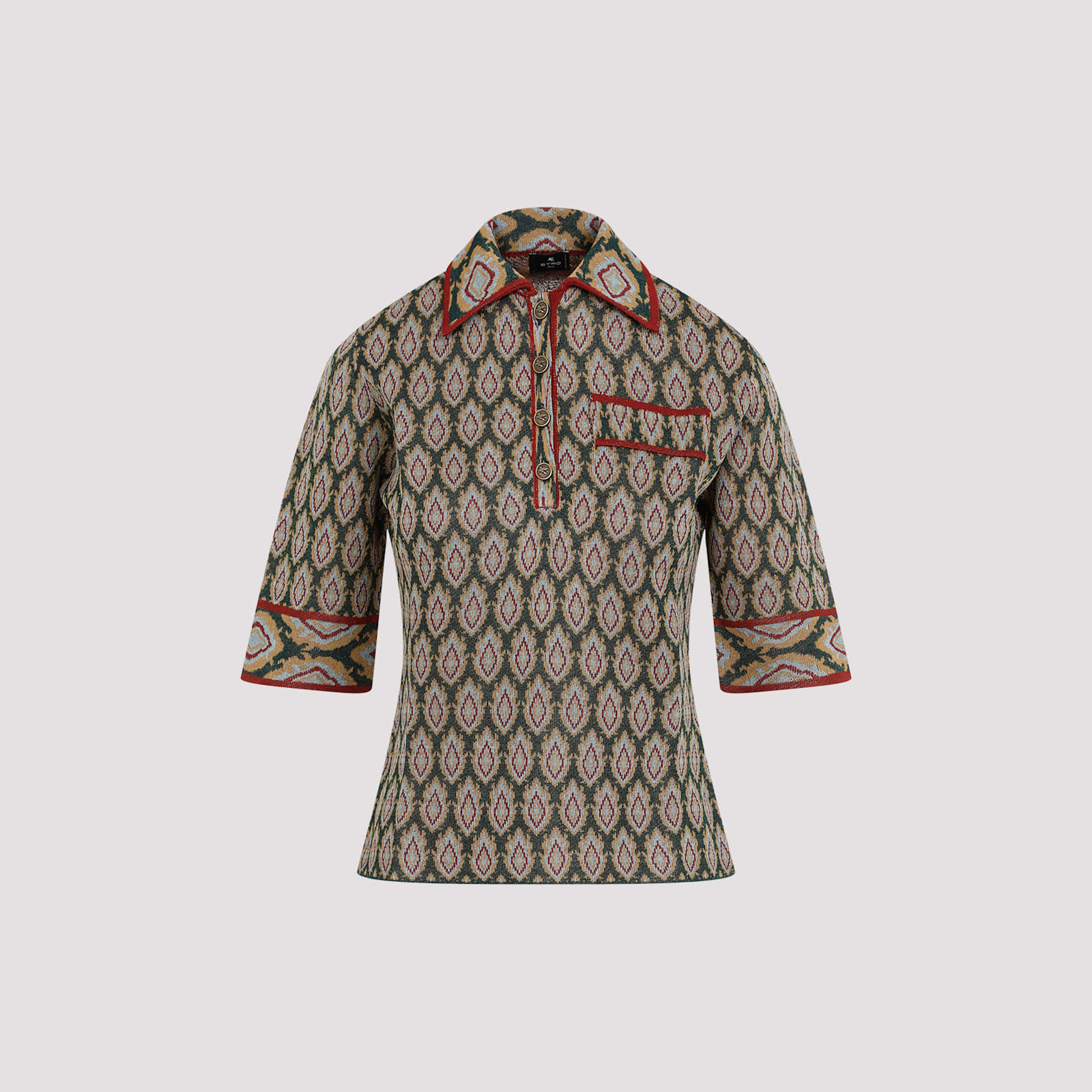 Shop Etro Knit Jacquard Polo In Verde