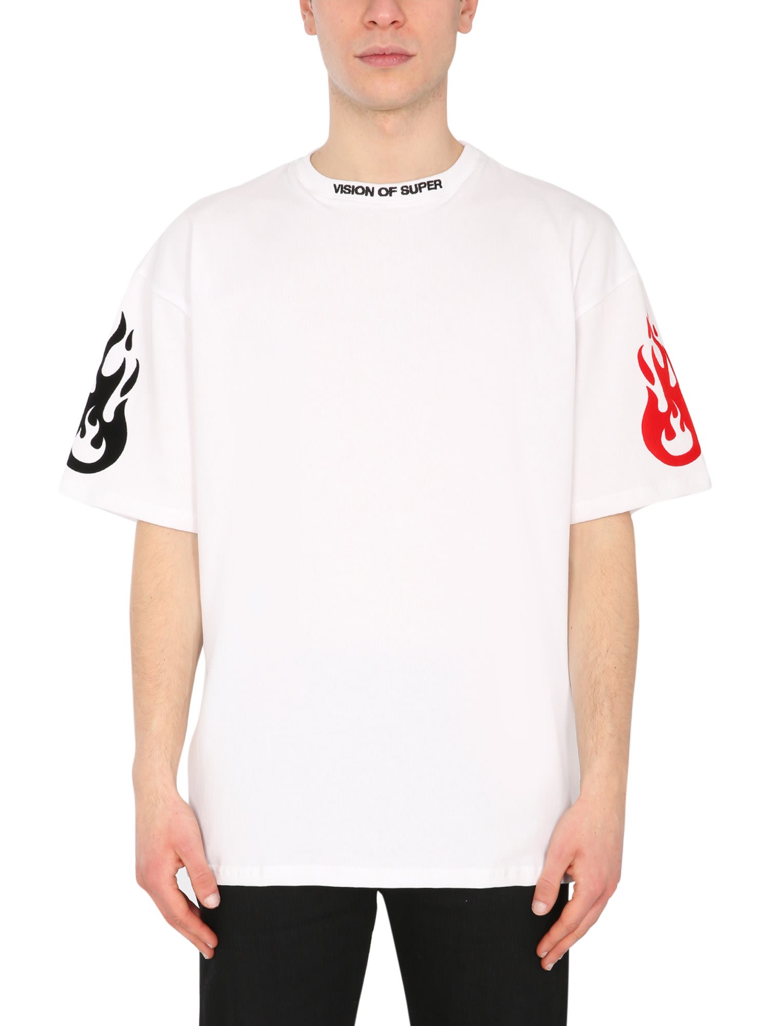 VISION OF SUPER OVERSIZE FIT T-SHIRT,VOS/W1FIREDOUBLE WHITE