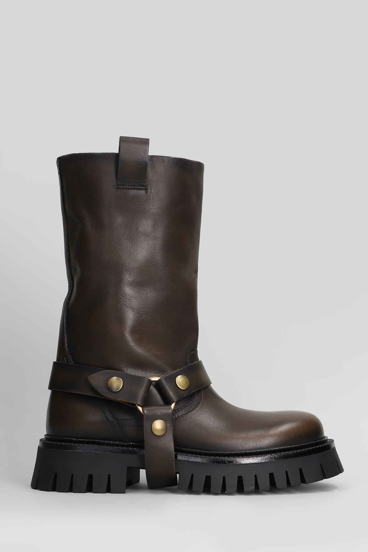 Kurt Chunky Low Heels Ankle Boots In Brown Leather