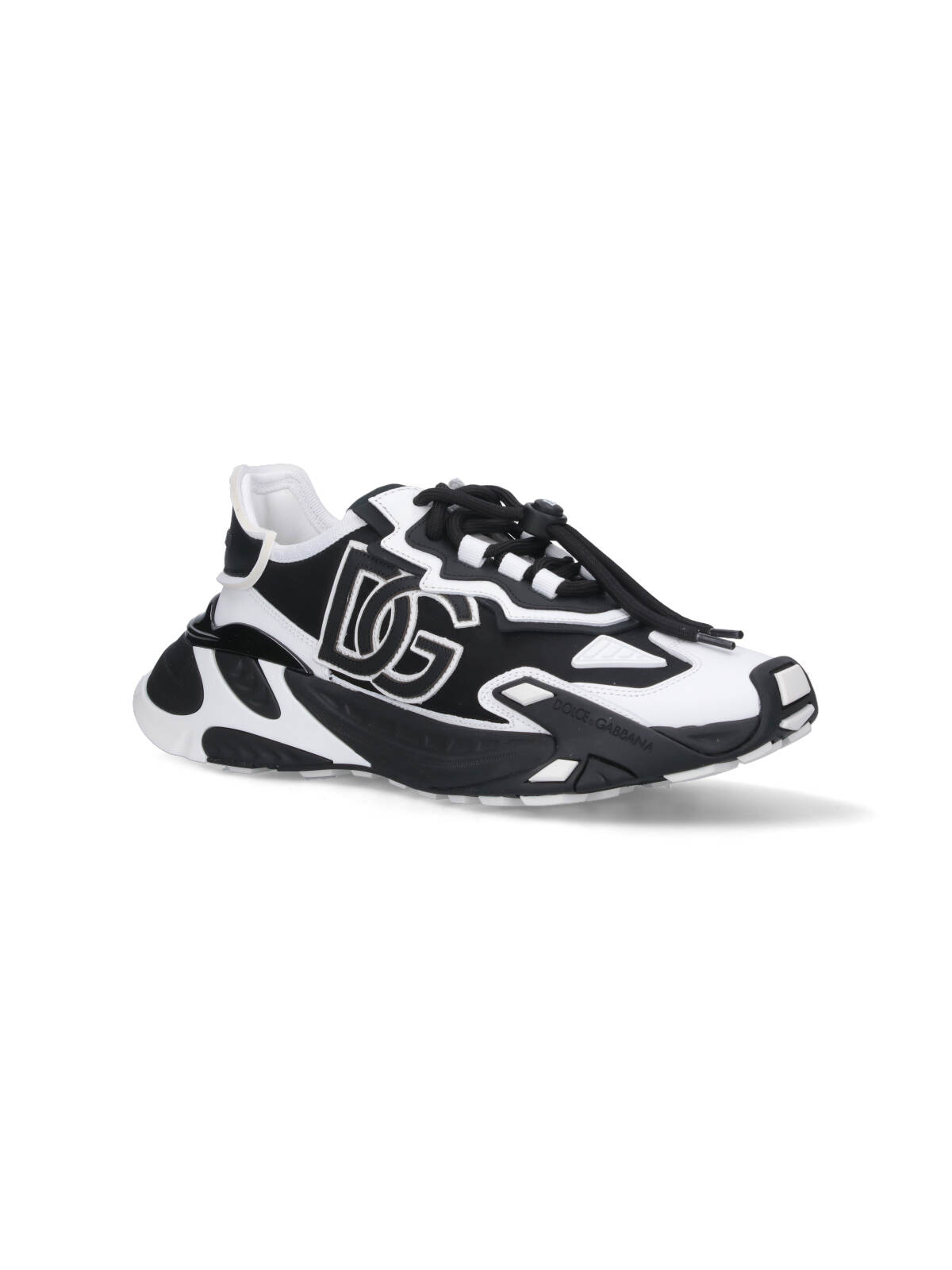 Dolce & Gabbana Panelled Leather Sneakers With Iconic Logo Patch In Black