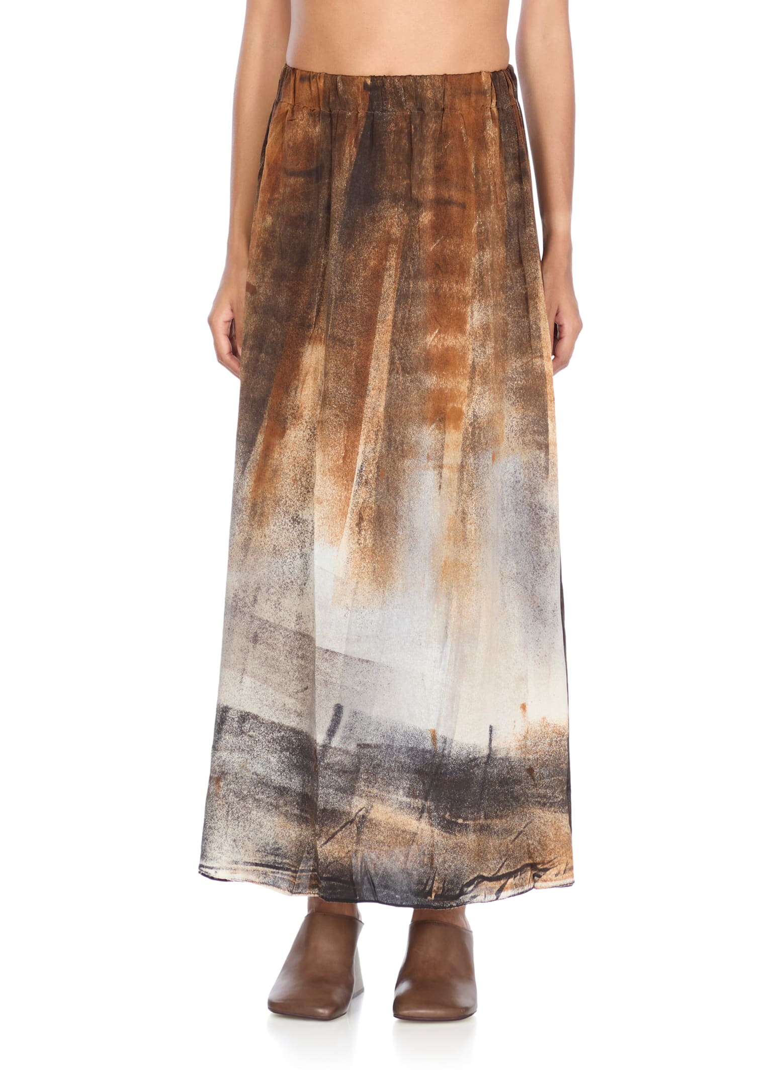 Avant Toi Graphic-print Elasticated-waist Skirt In Brown