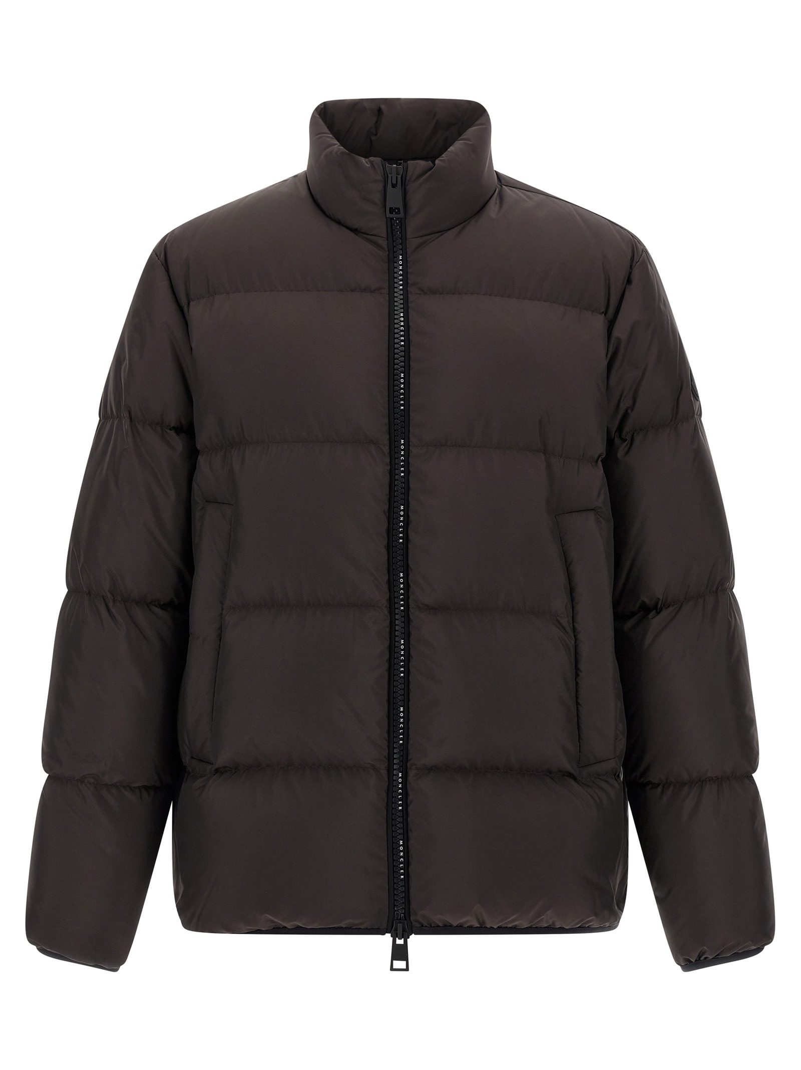 Moncler Dark Brown Nylon Erterle Down Jacket In Black