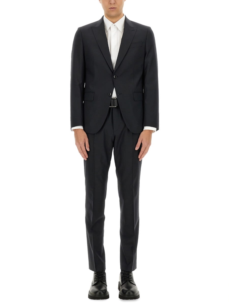 Slim Fit Wool Blend Suit With Micro Pattern