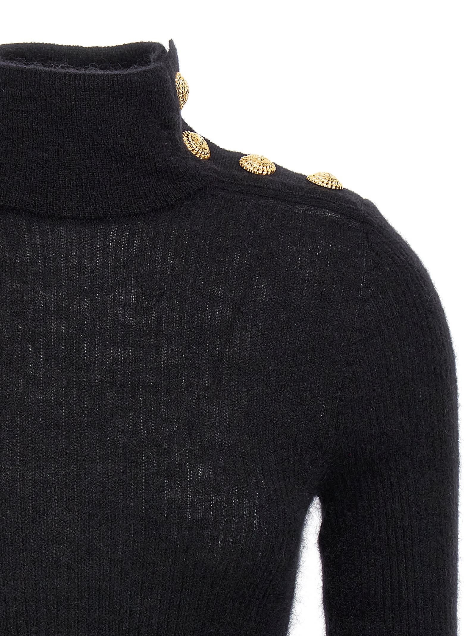 Shop Balmain Mohair Button Sweater In Nero