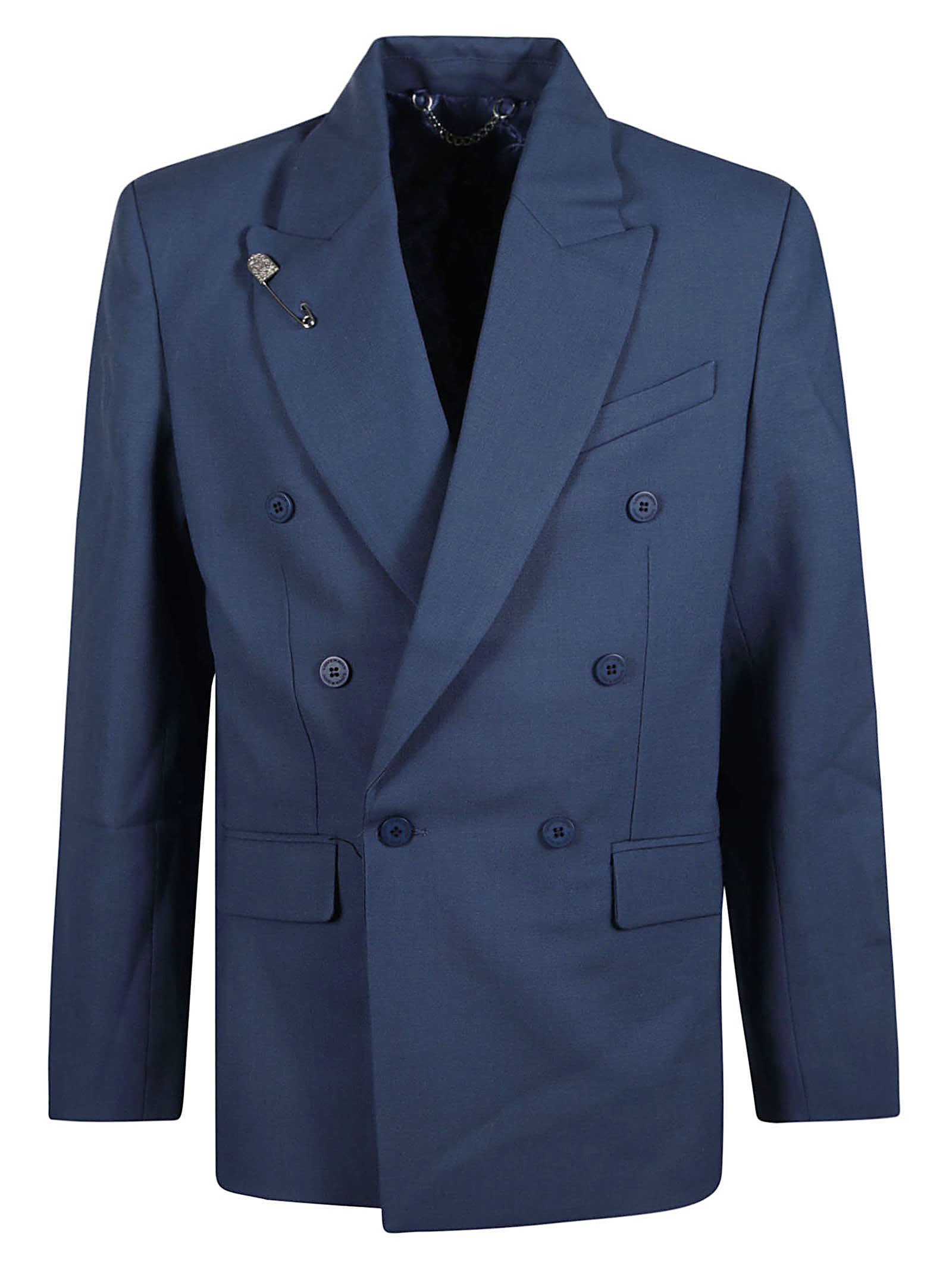 Shop Charles Jeffrey Loverboy Double-breasted Buttoned Blazer In Blue