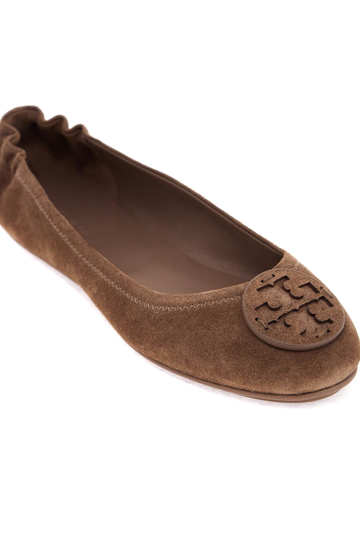 Shop Tory Burch Suede Minnie Travel Ballet Flats In River Rock (brown)