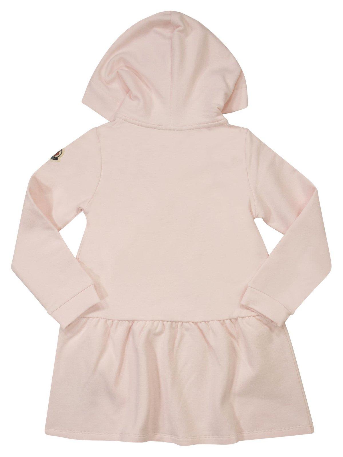Shop Moncler Long-sleeved Hooded Dress In Pink