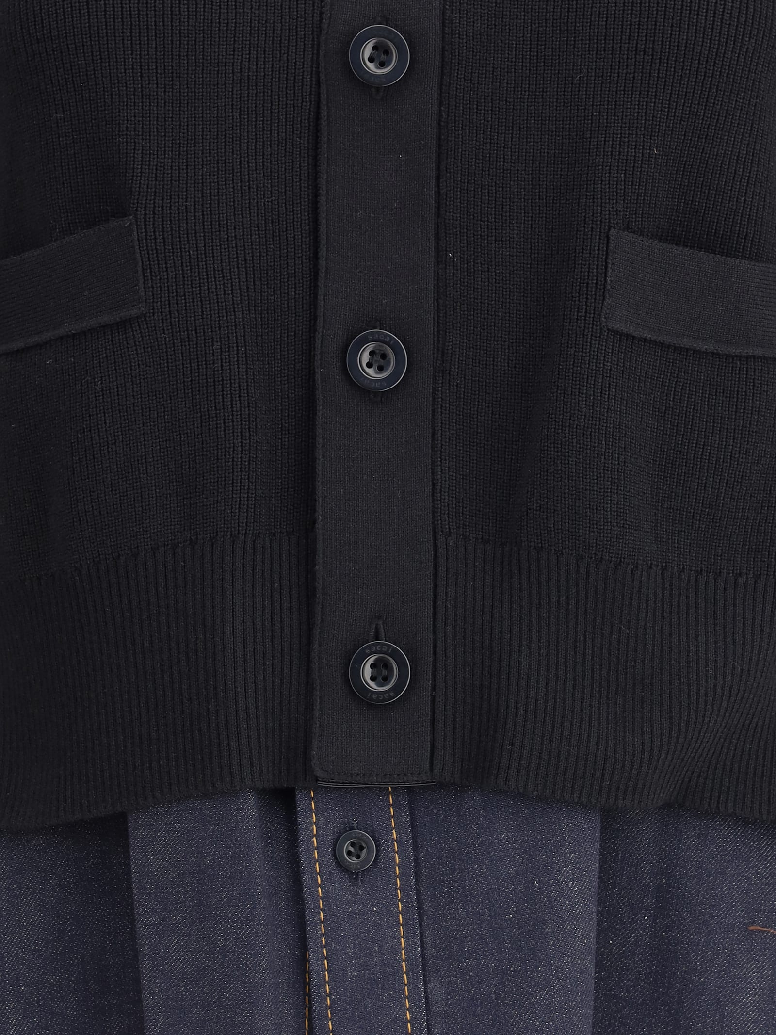 Sacai Cardigan With Denim Panel In Multi
