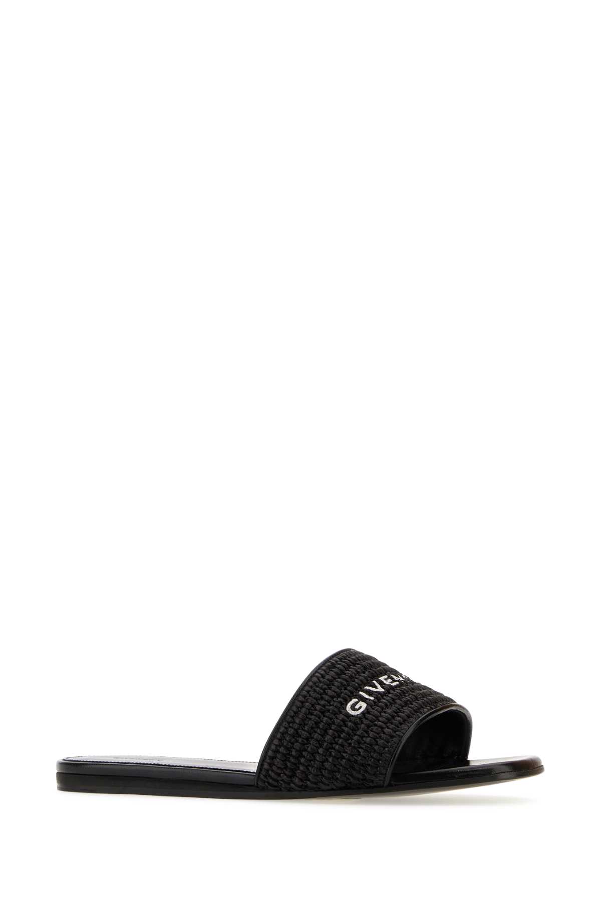 Givenchy Black Raffia 4g Slippers In Black/white