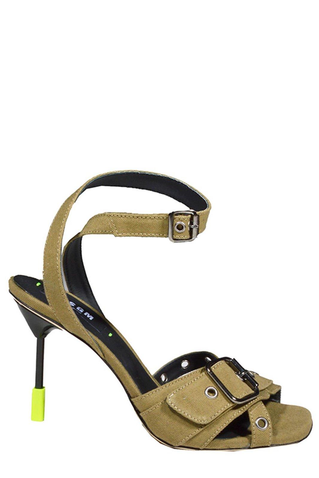 Shop Msgm Buckle-detailed Ankle Strap Sandals In Verde Militare