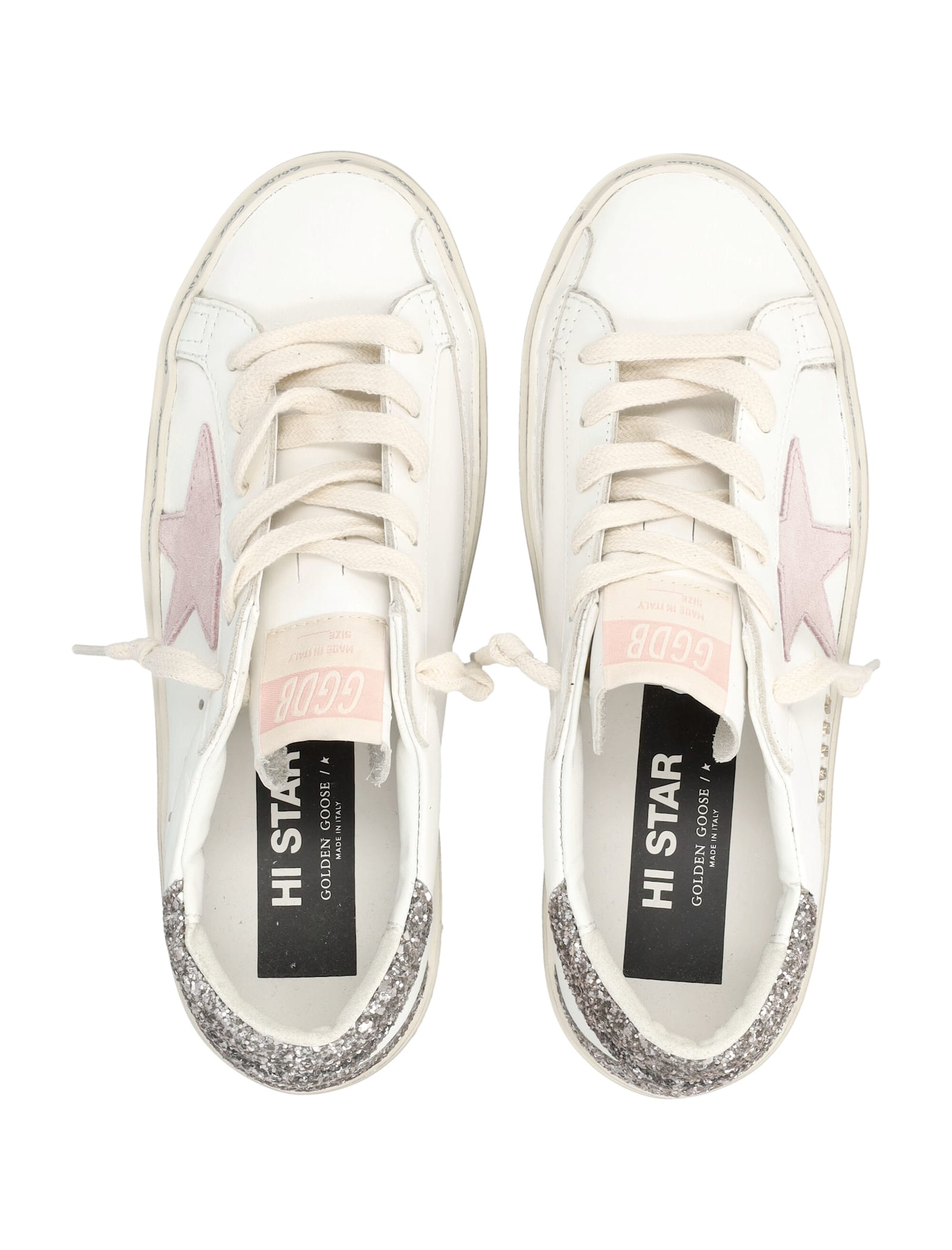 Golden Goose Hi Star White Pink Leather And Glitter Womas Sneakers In Multi