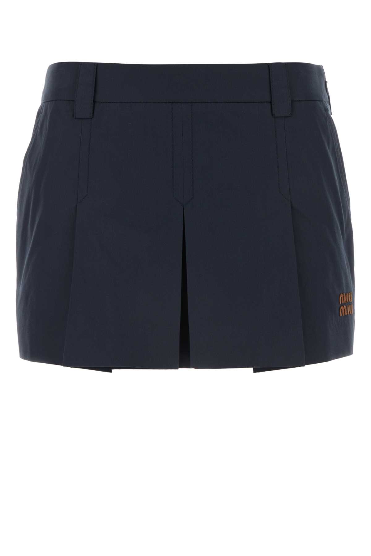 Dark Blue Cotton Blend Mini Skirt