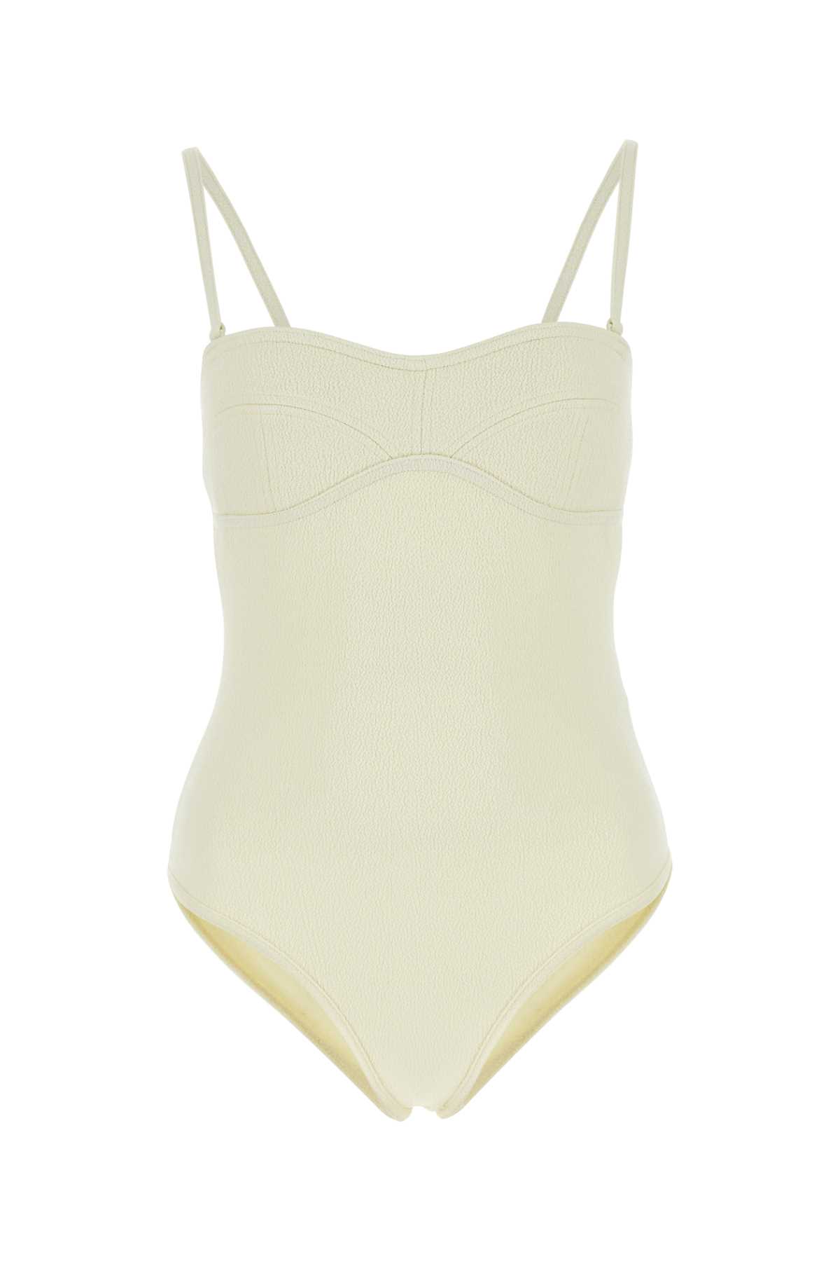 Shop Bottega Veneta Pastel Yellow Stretch Nylon Swimsuit In Bianco